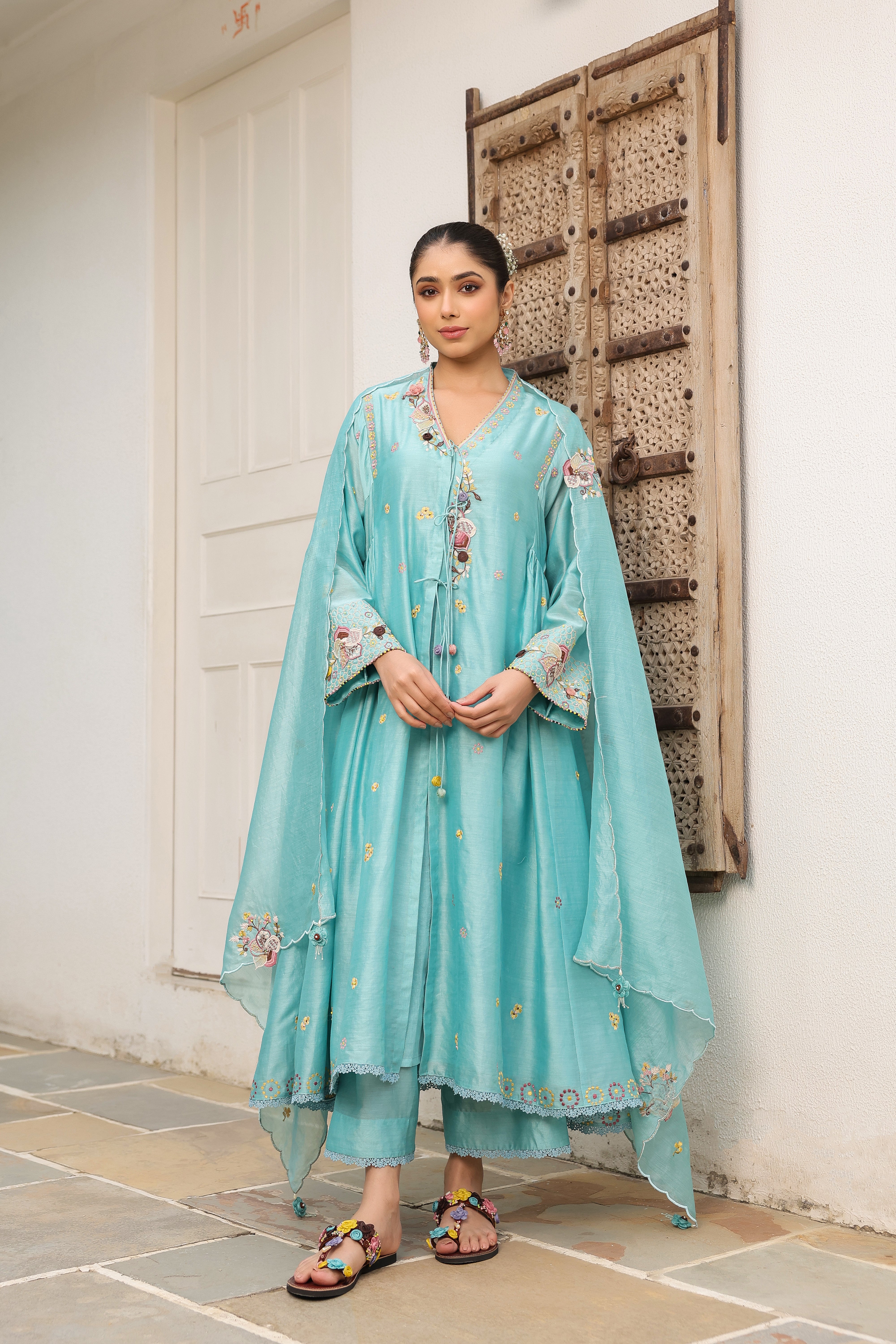 Blue Kalidaar Reet Kurta Set