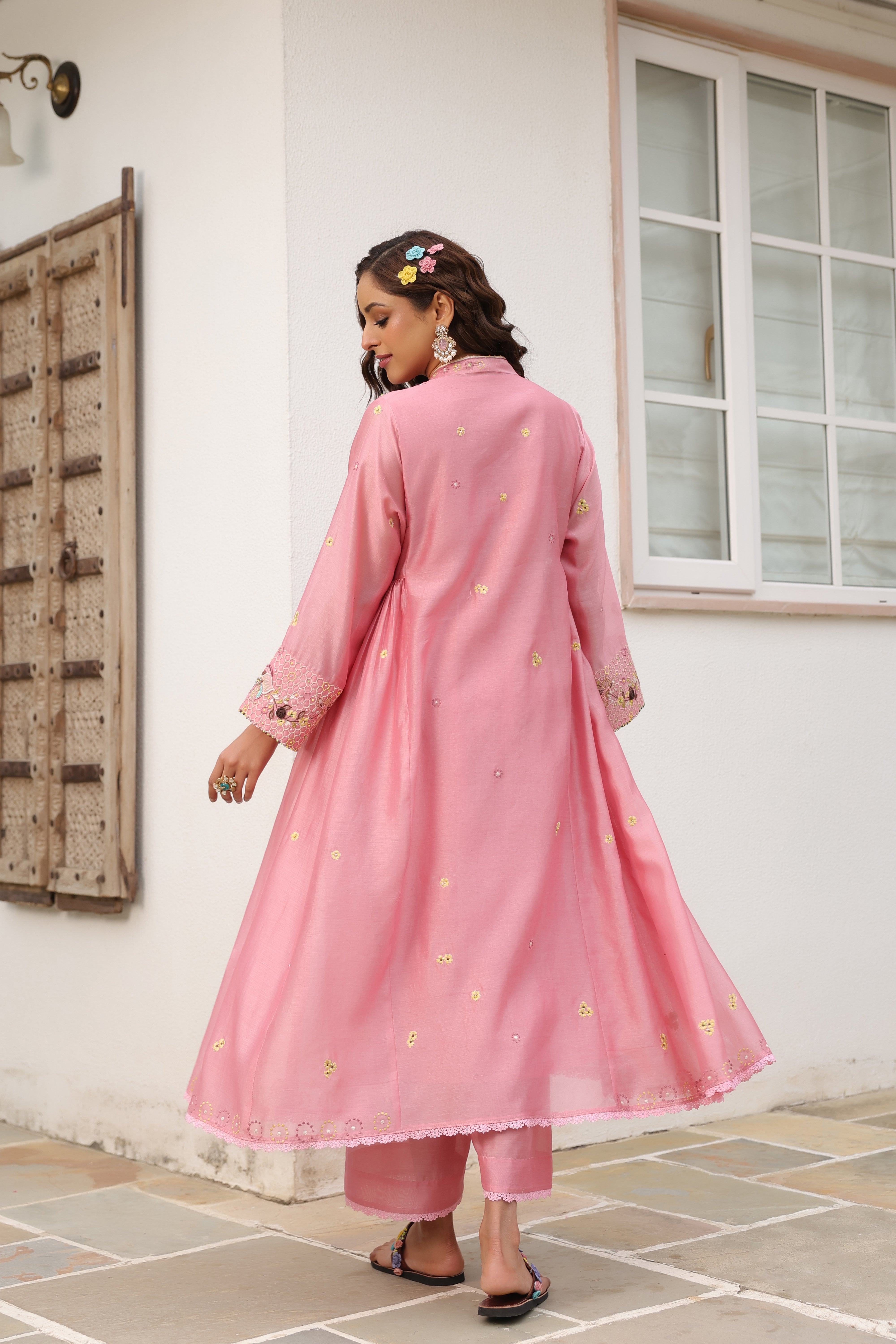 Pink Kalidaar Reet Kurta Set