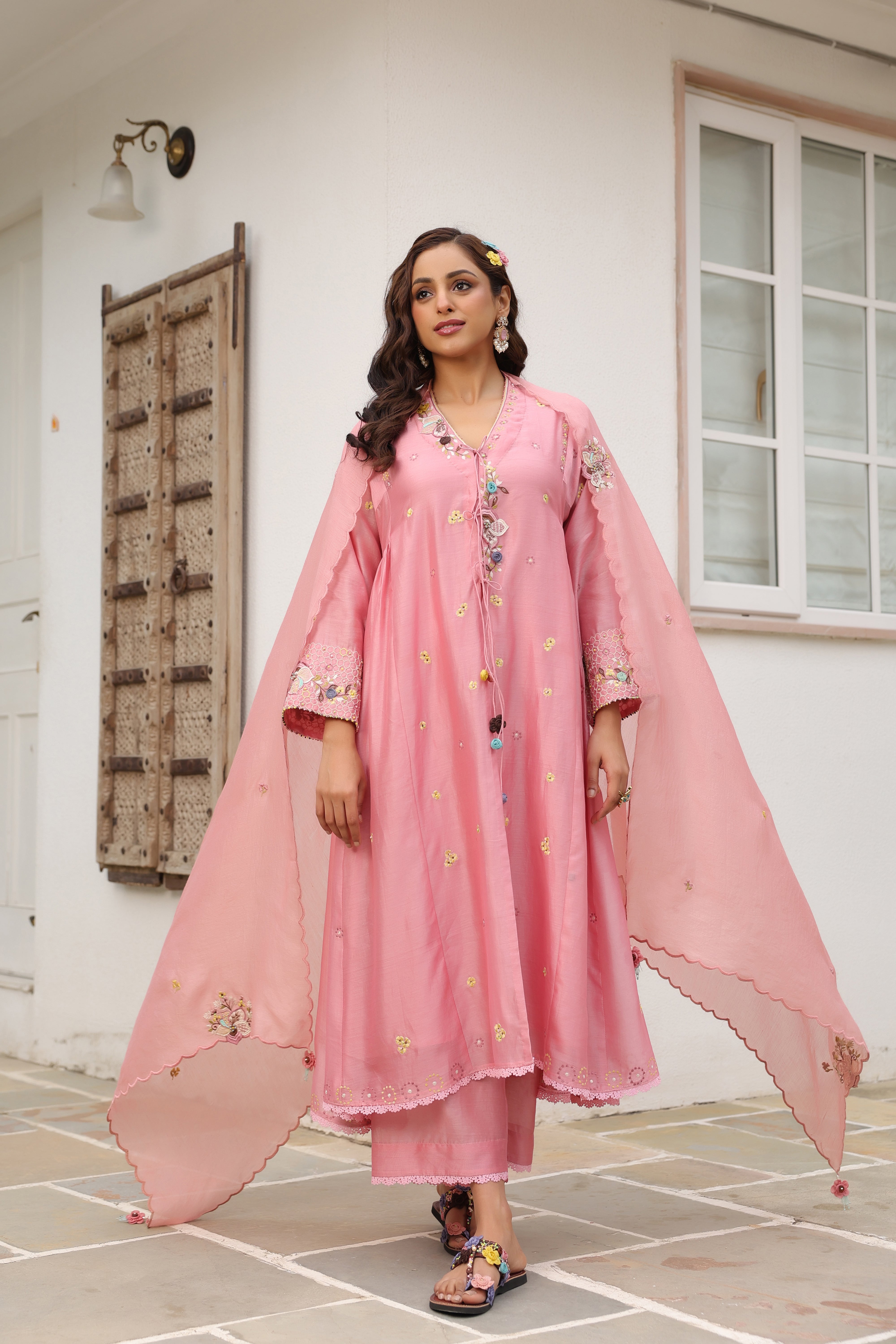 Pink Kalidaar Reet Kurta Set