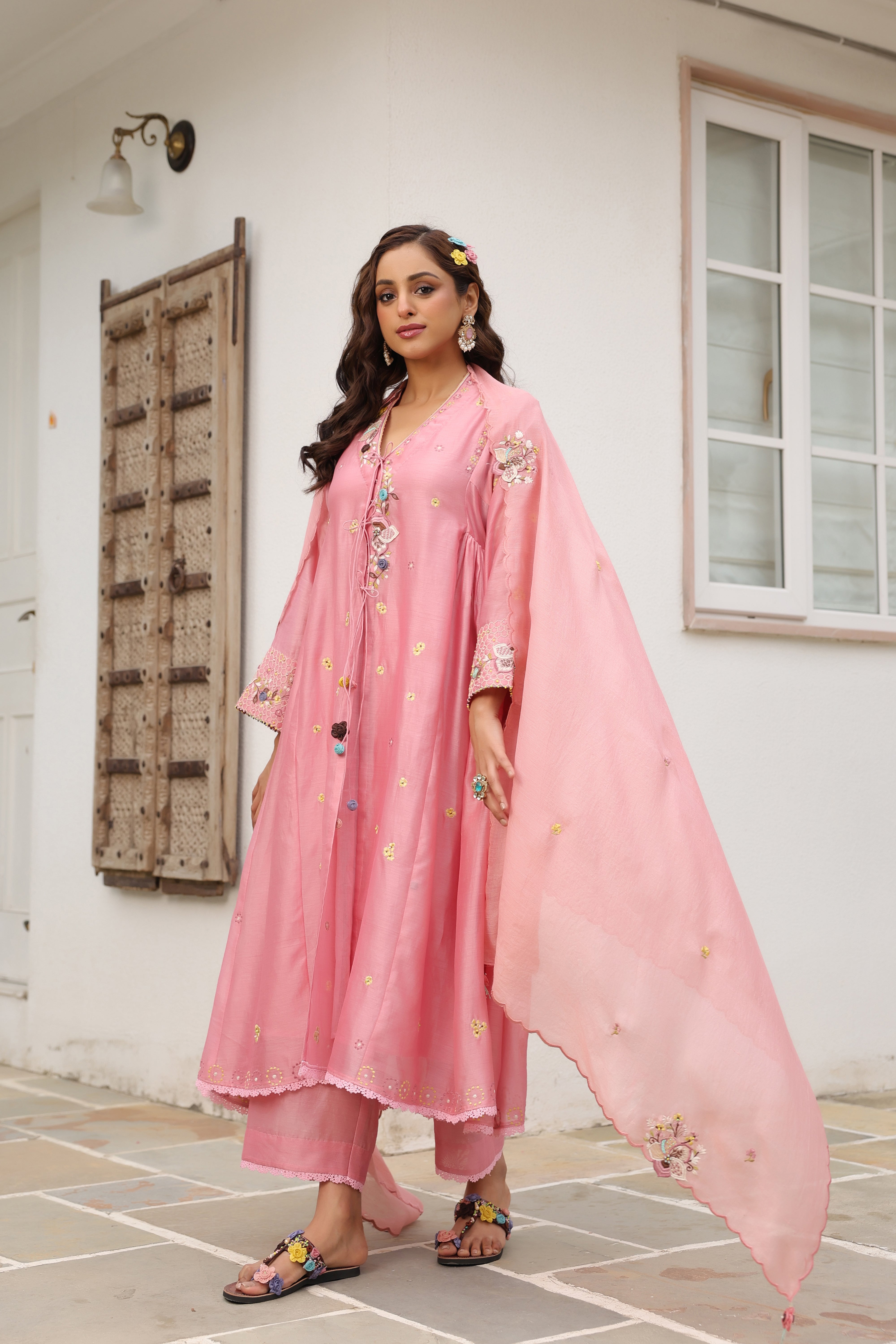 Pink Kalidaar Reet Kurta Set