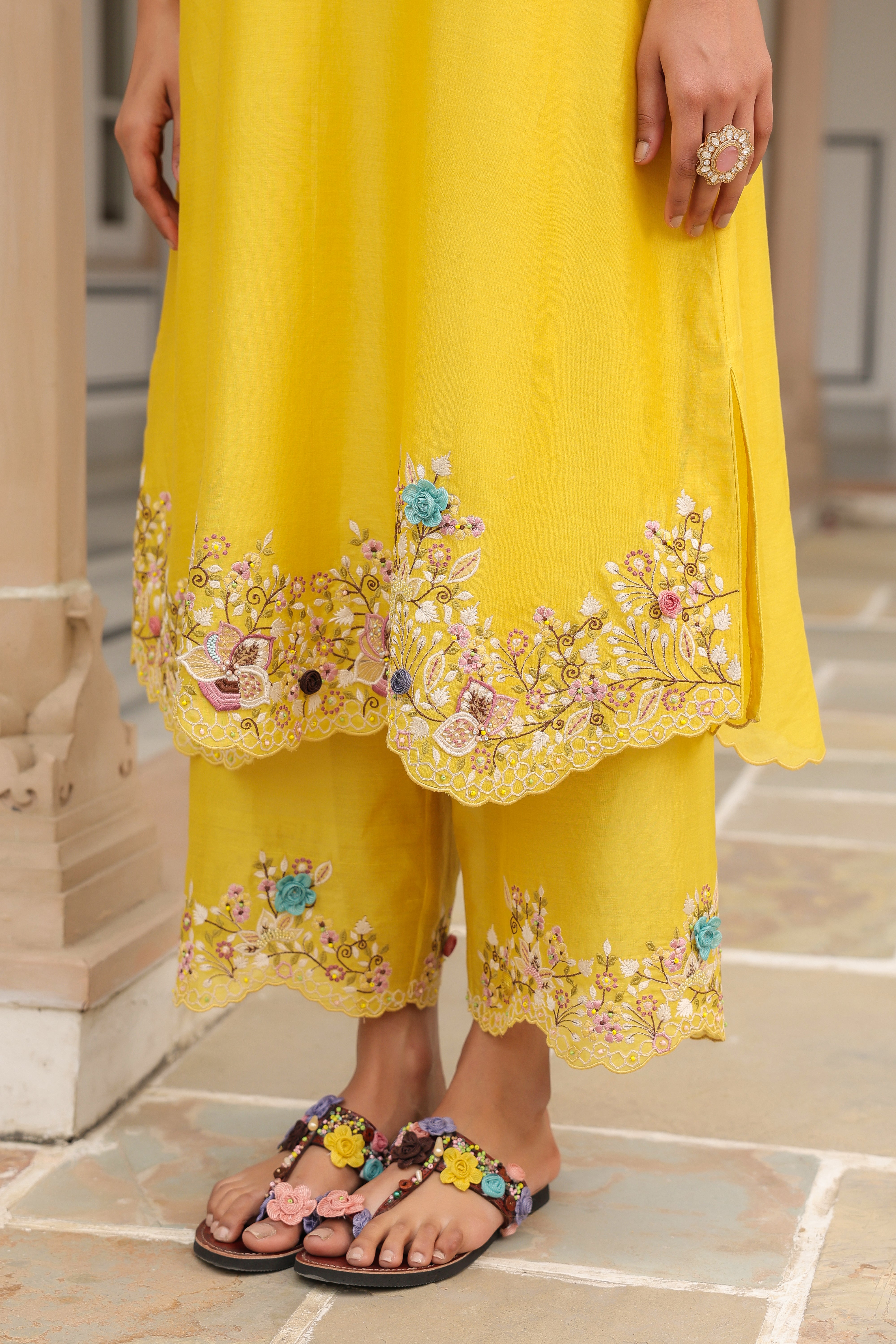 Yellow Scallop Reet Kurta Set