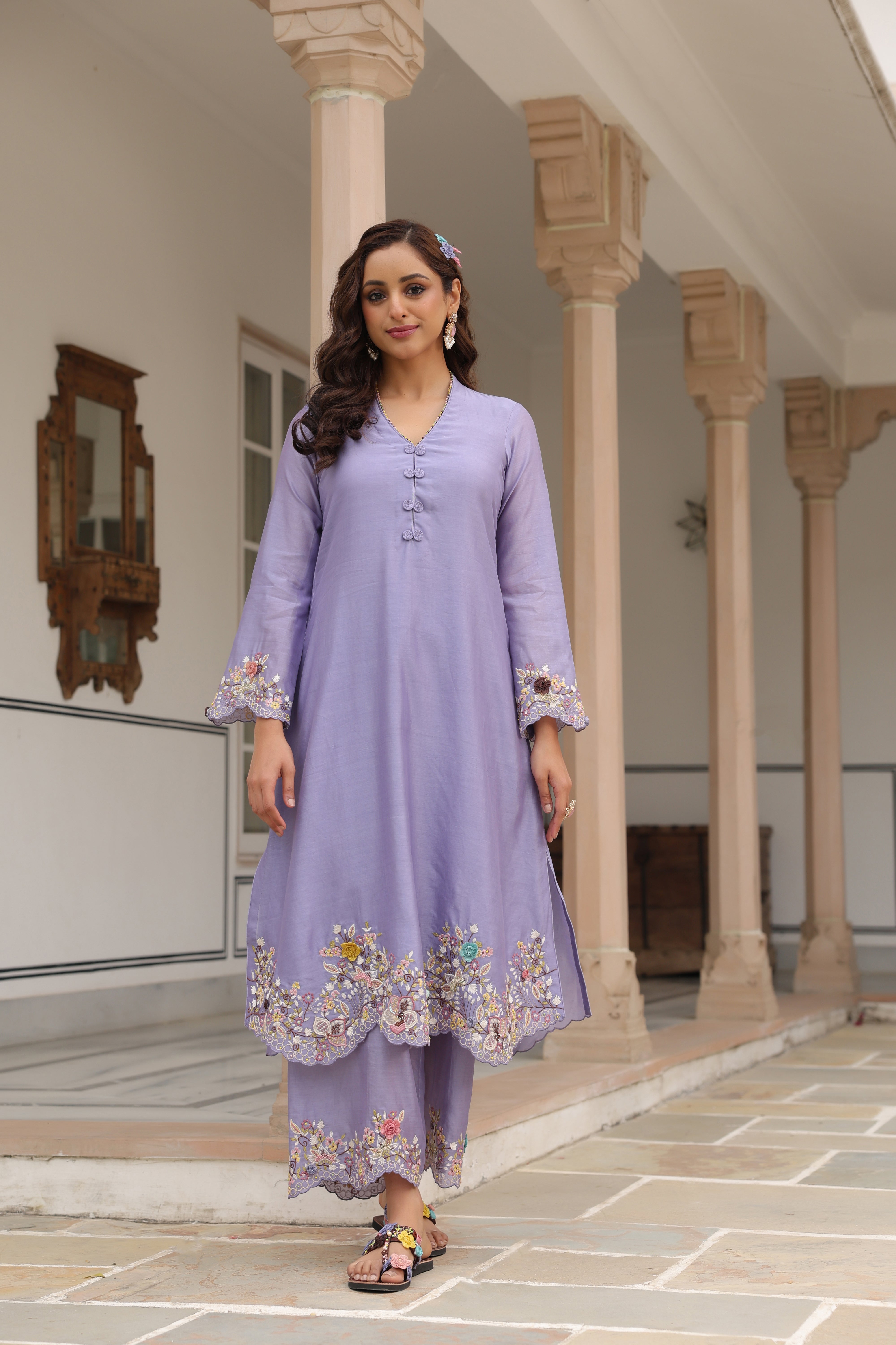 Lilac Scallop Reet Kurta Set