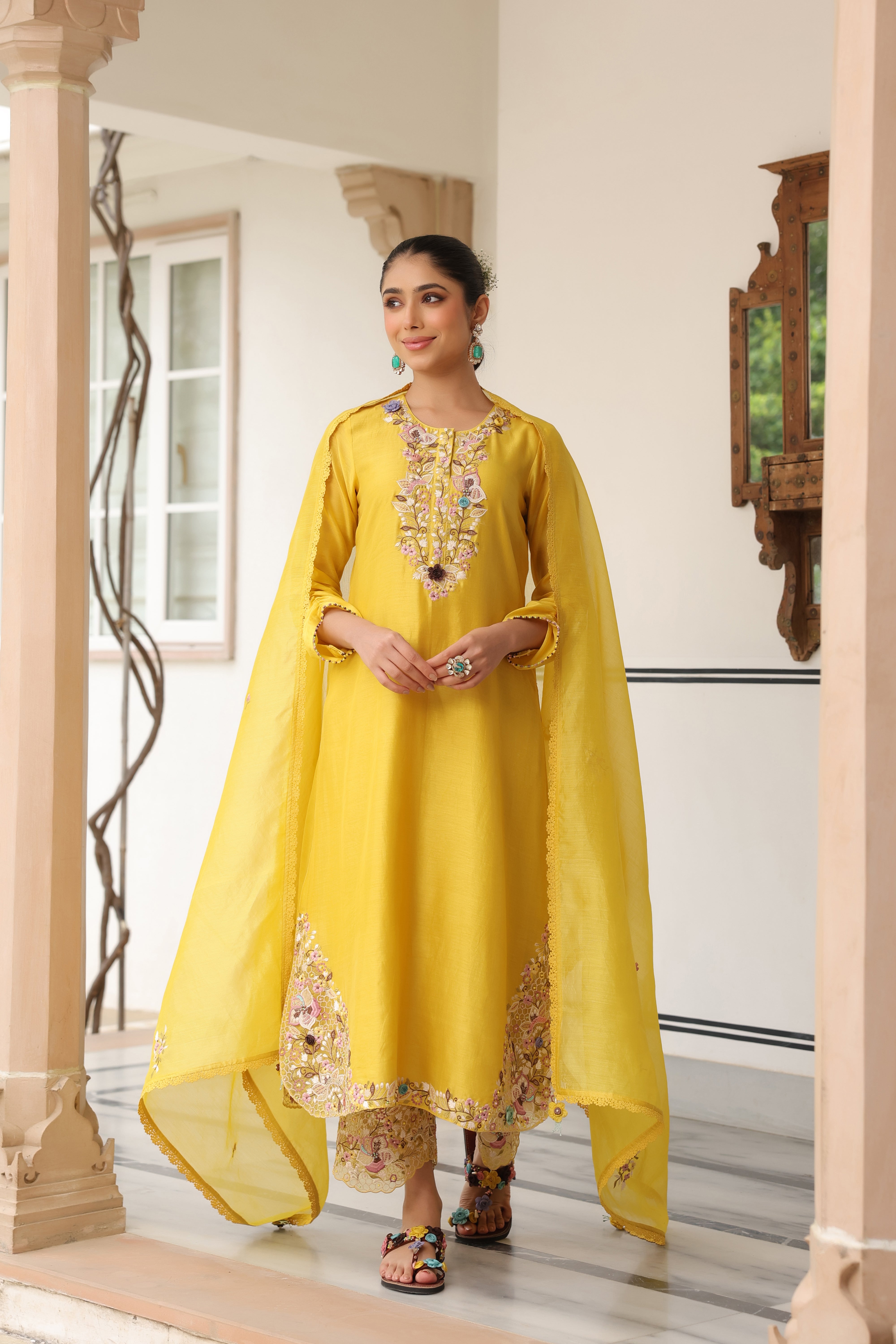 Yellow Farshi Reet Kurta Set