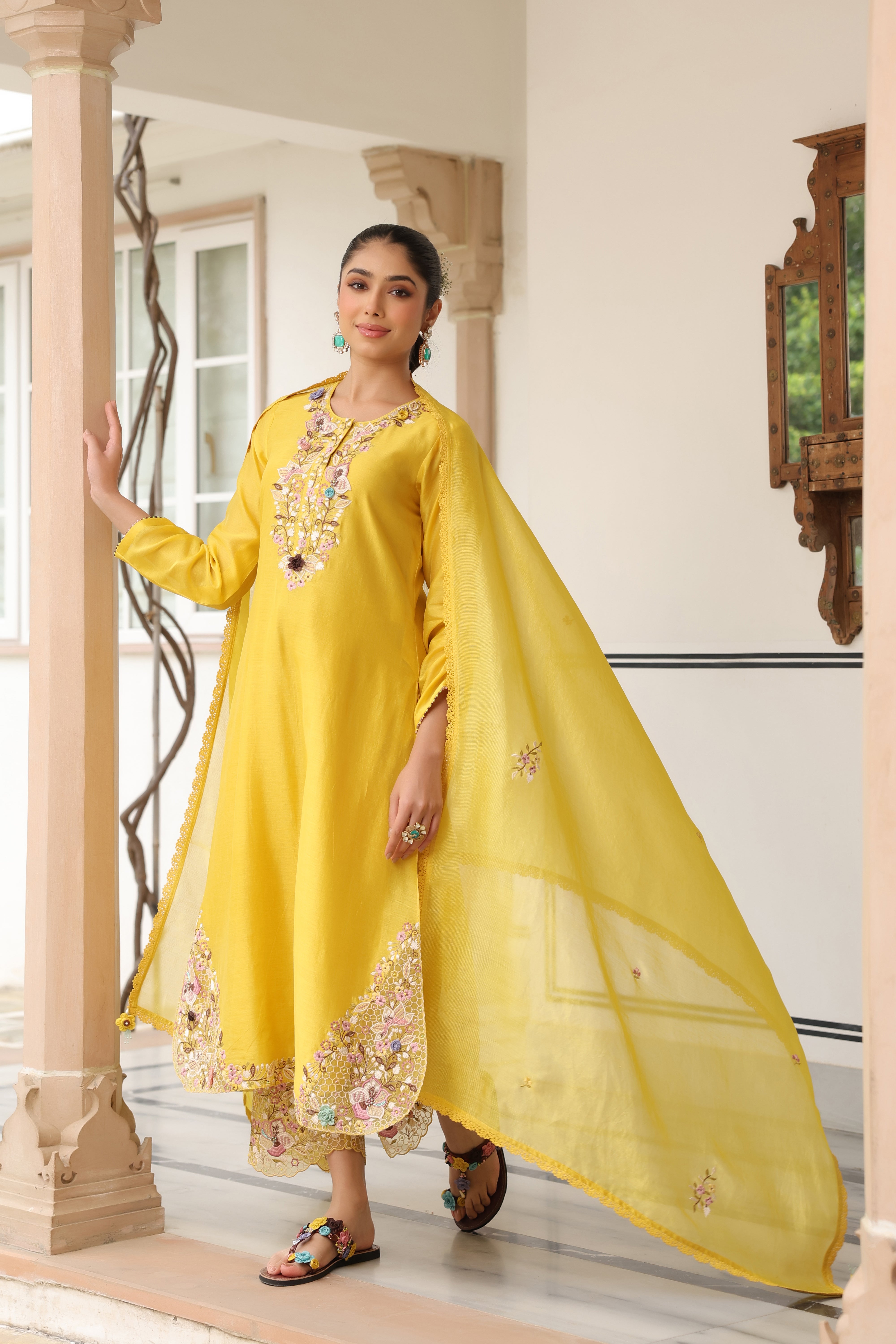 Yellow Farshi Reet Kurta Set
