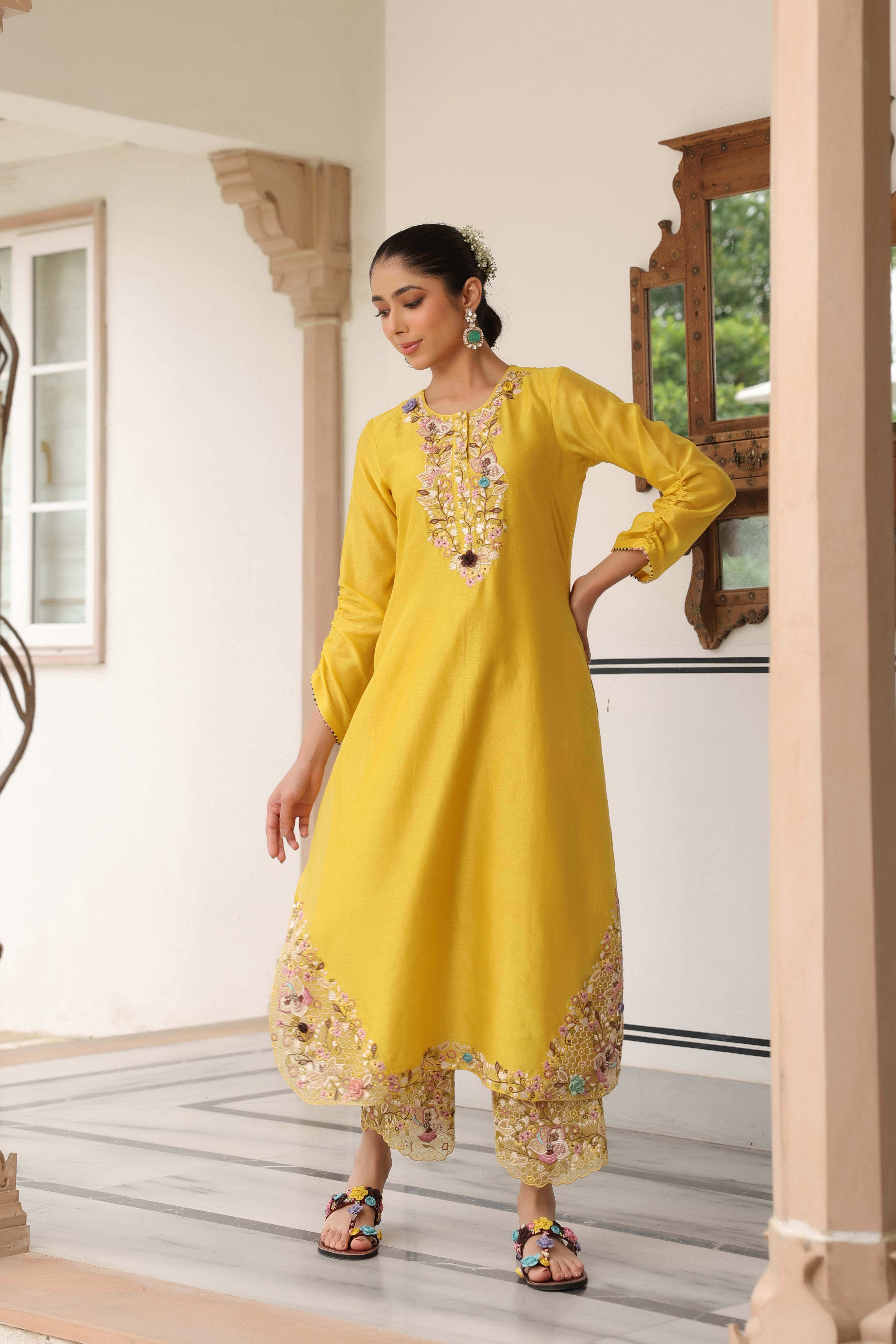 Yellow Farshi Reet Kurta Set