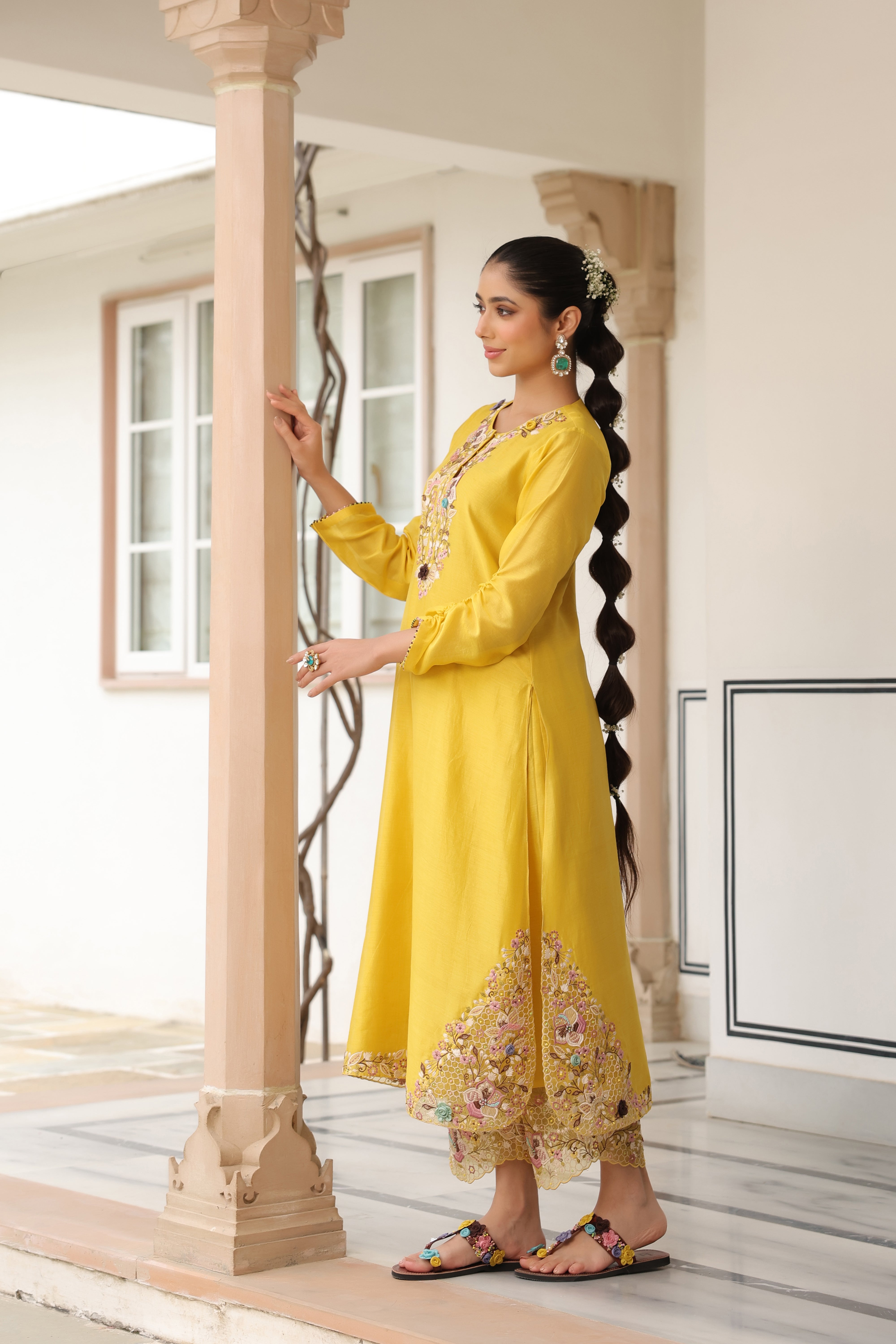 Yellow Farshi Reet Kurta Set