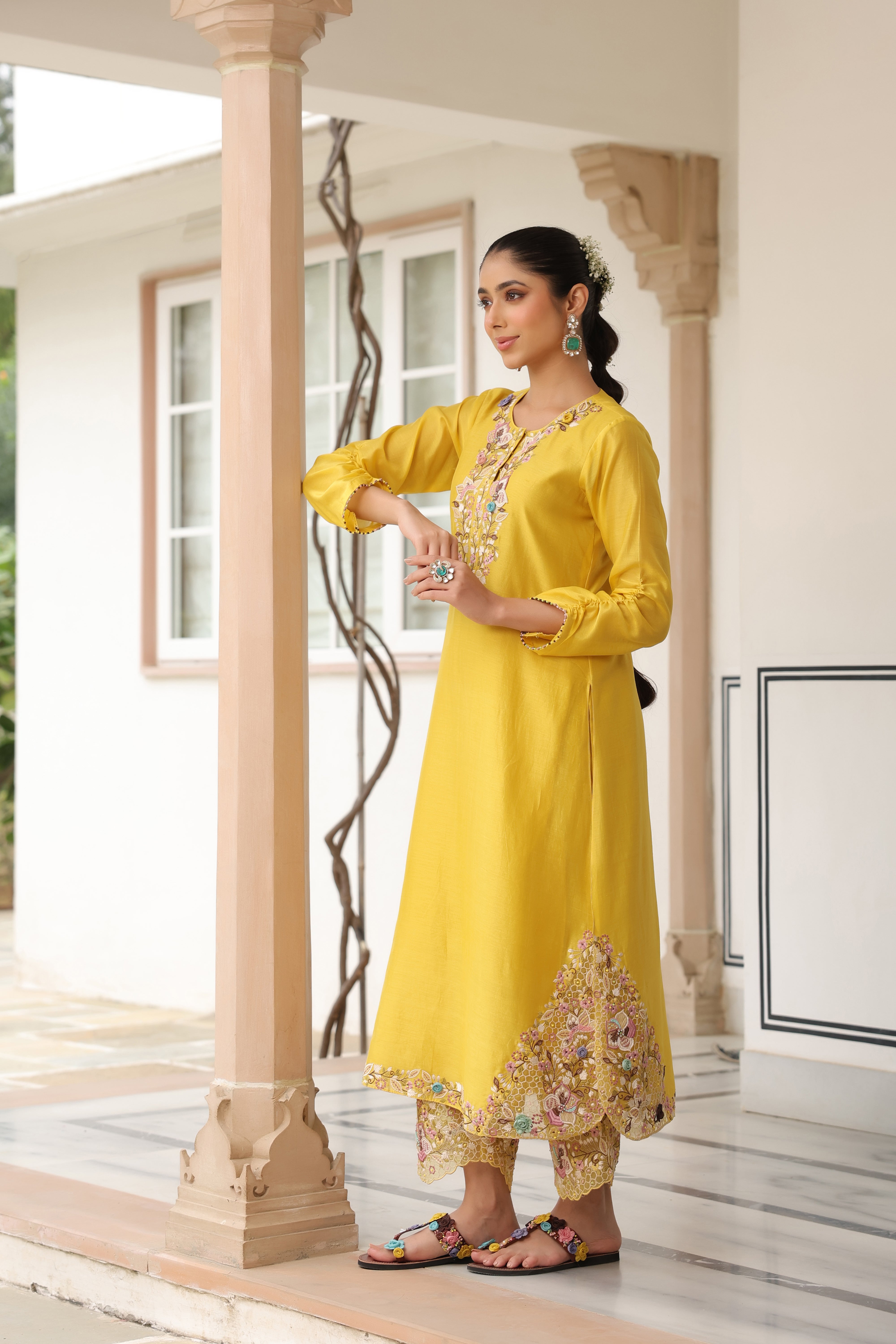 Yellow Farshi Reet Kurta Set