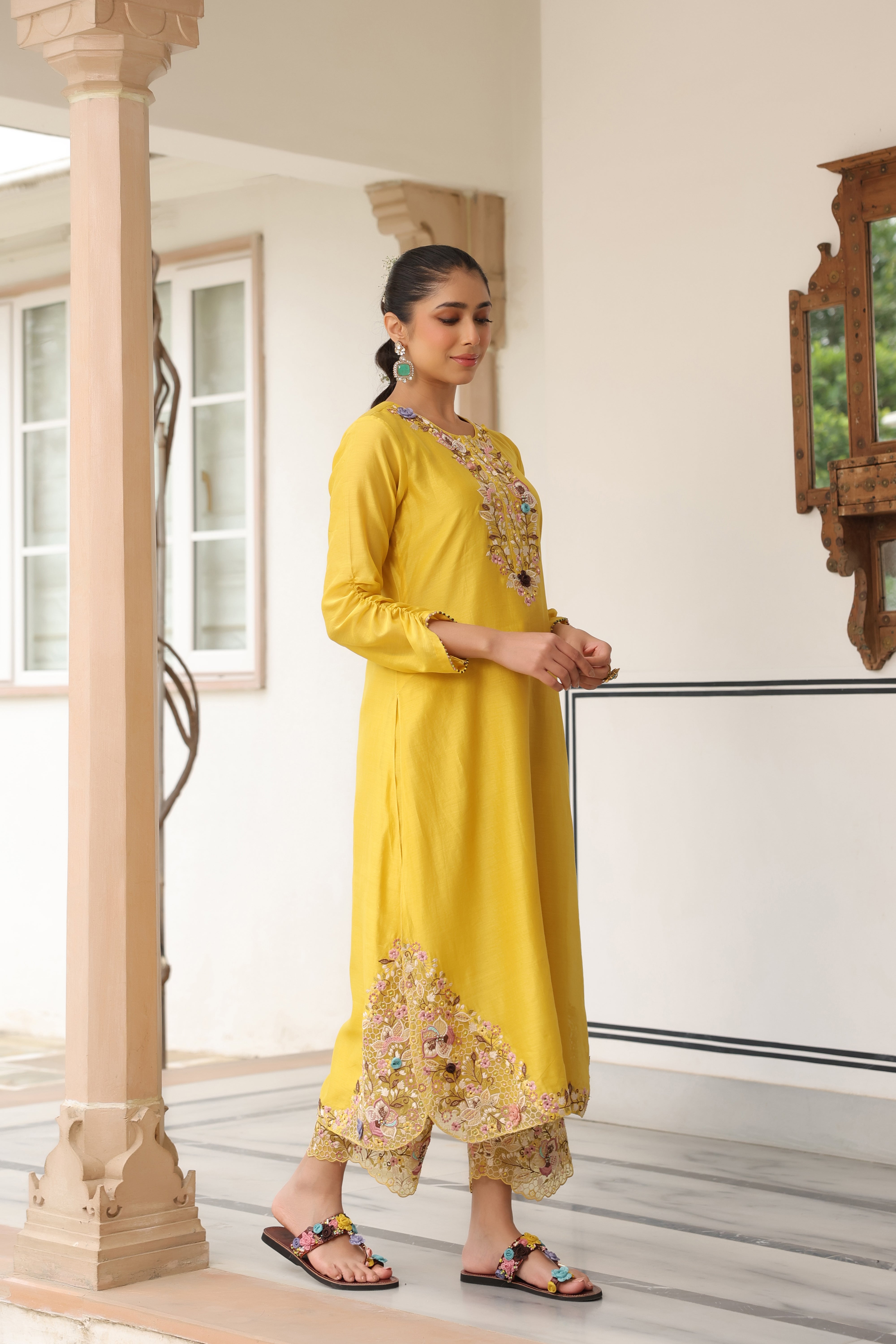 Yellow Farshi Reet Kurta Set