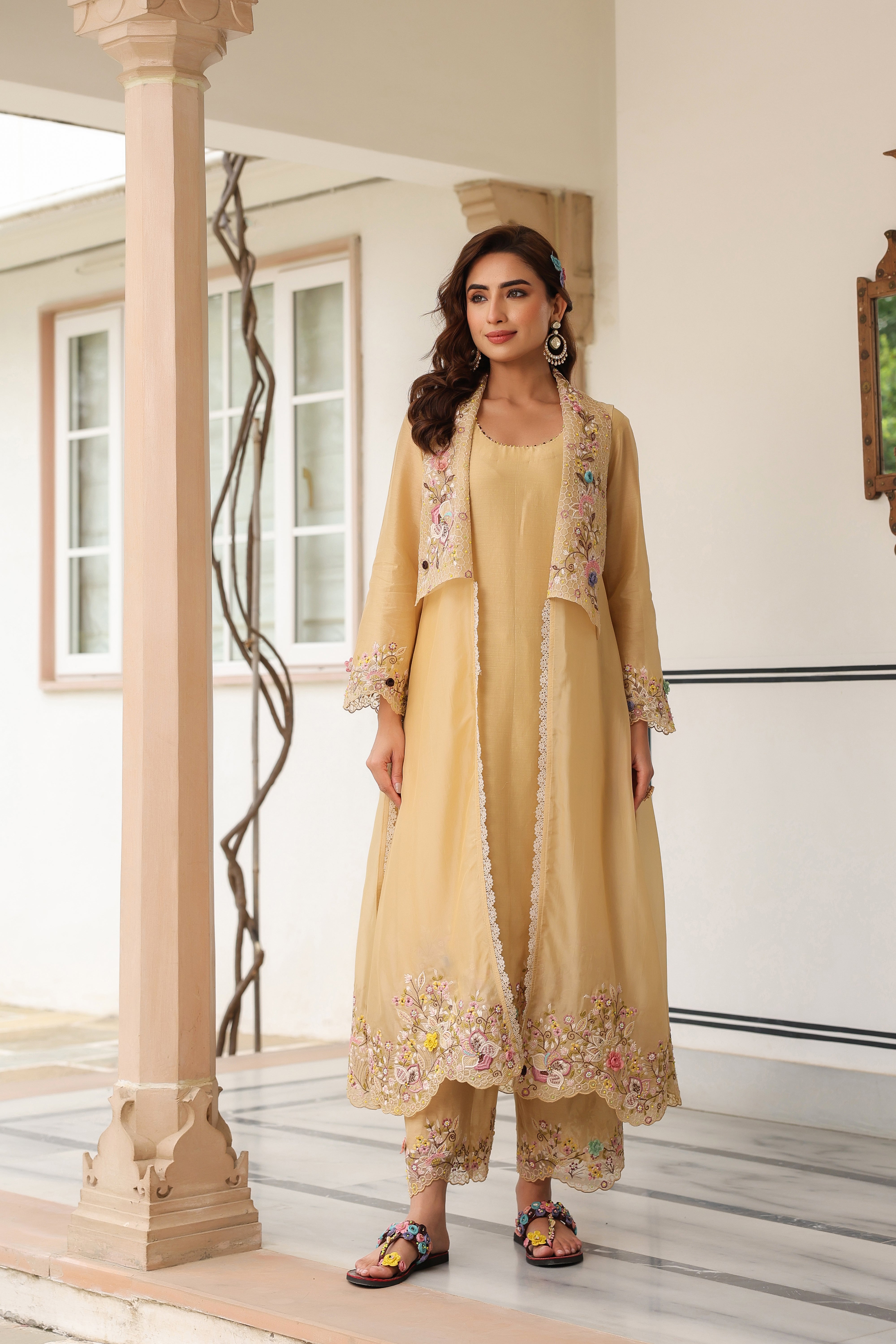 Ivory Heavy Jacket Style Reet Kurta Set