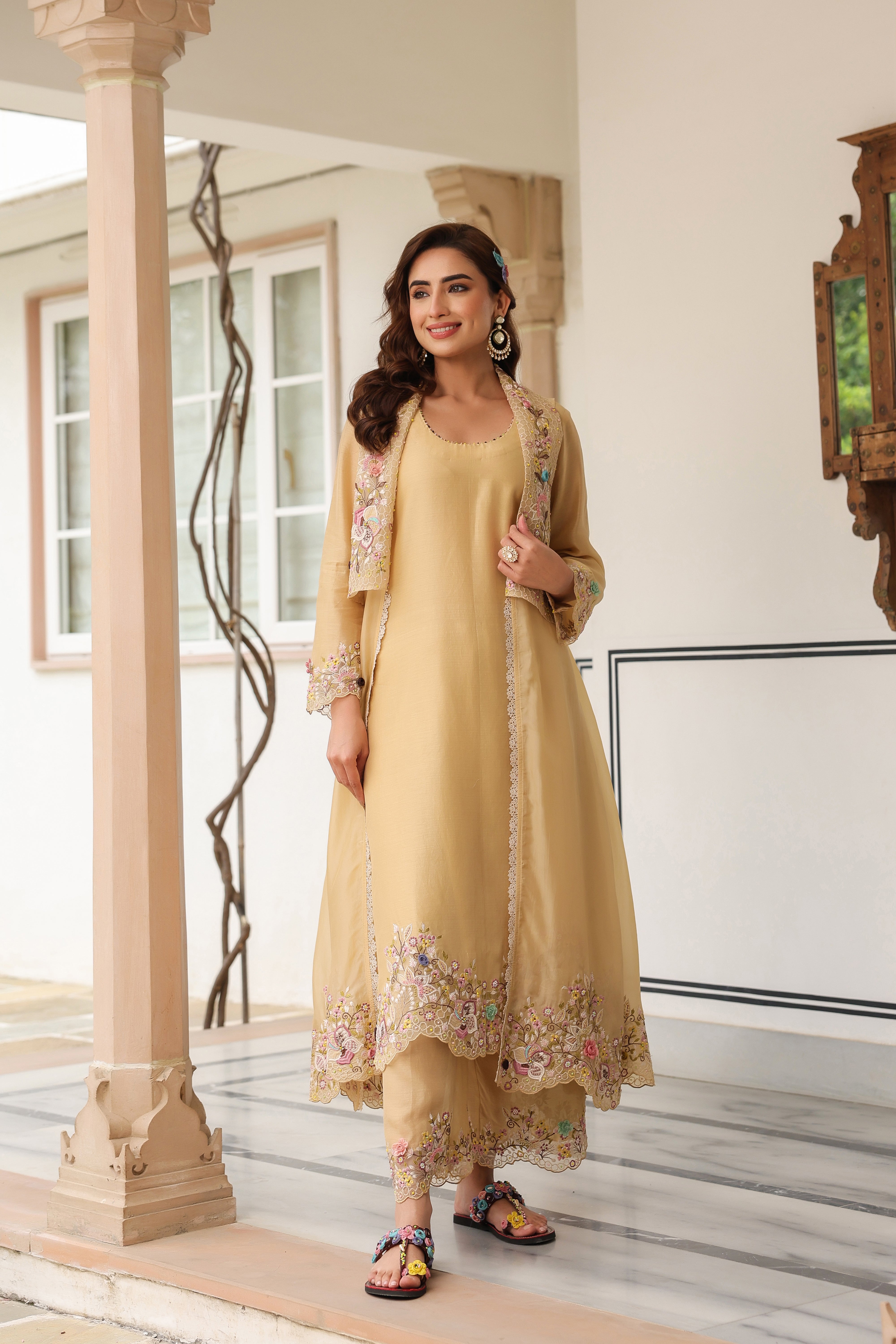 Ivory Heavy Jacket Style Reet Kurta Set
