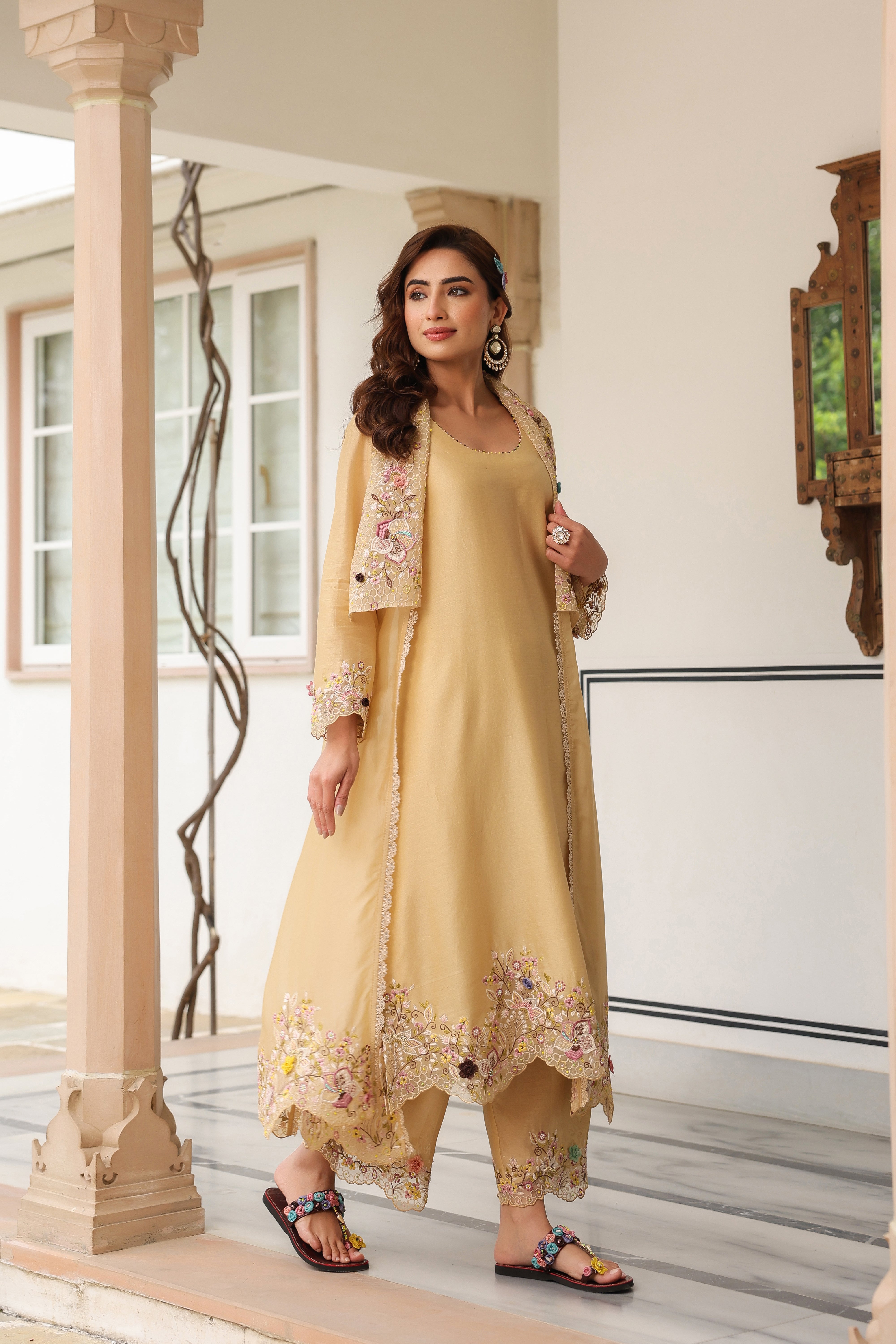 Ivory Heavy Jacket Style Reet Kurta Set