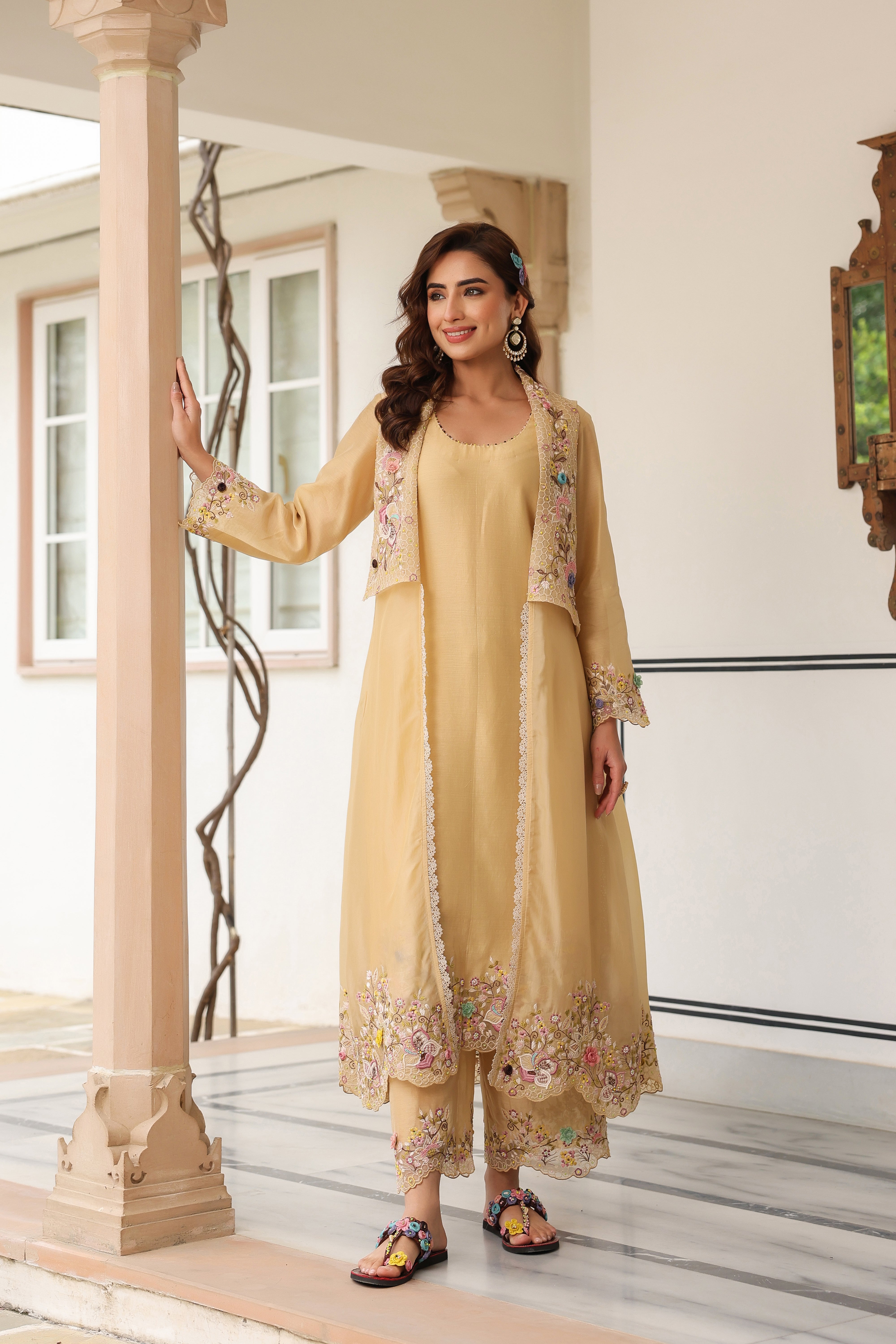 Ivory Heavy Jacket Style Reet Kurta Set