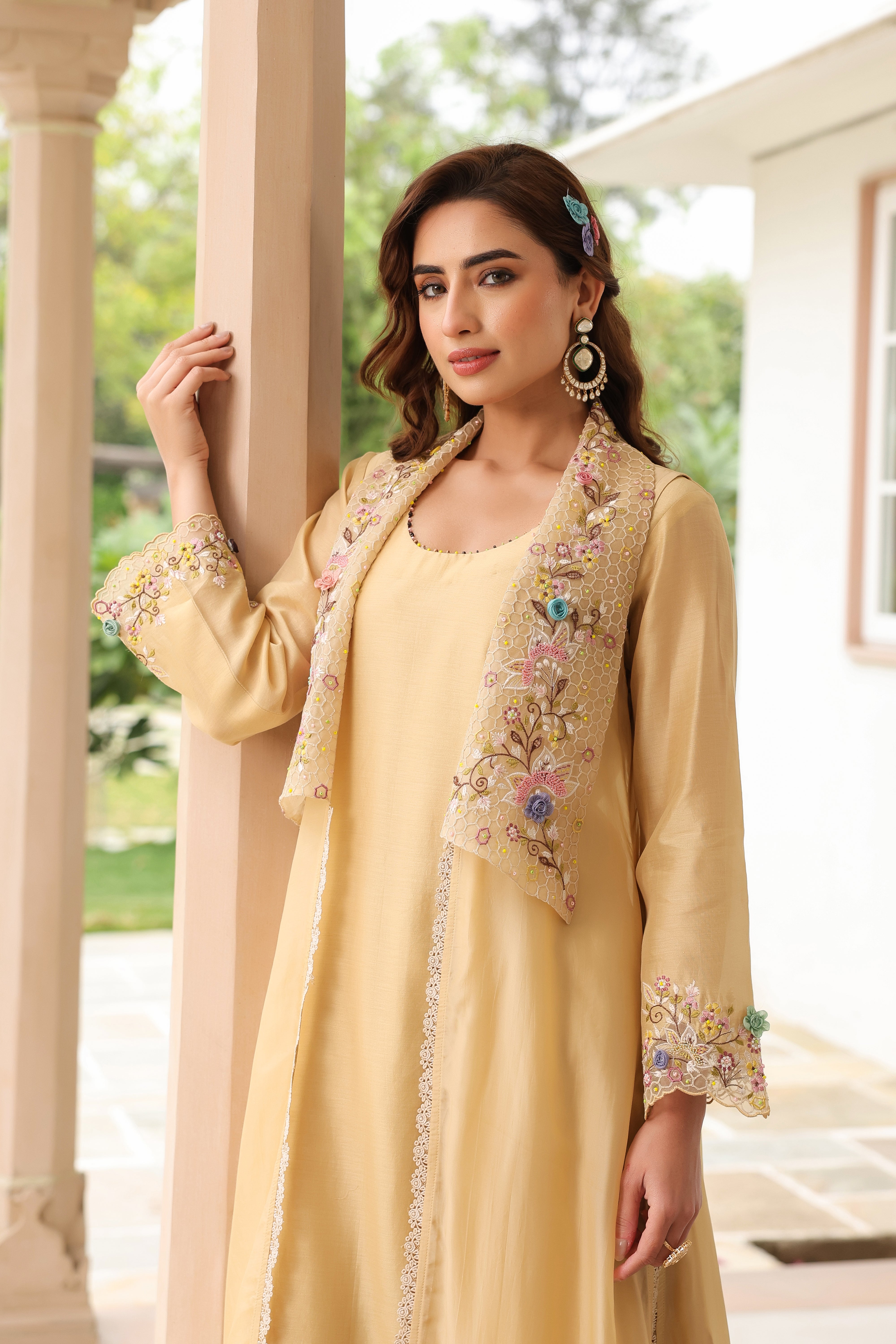 Ivory Heavy Jacket Style Reet Kurta Set