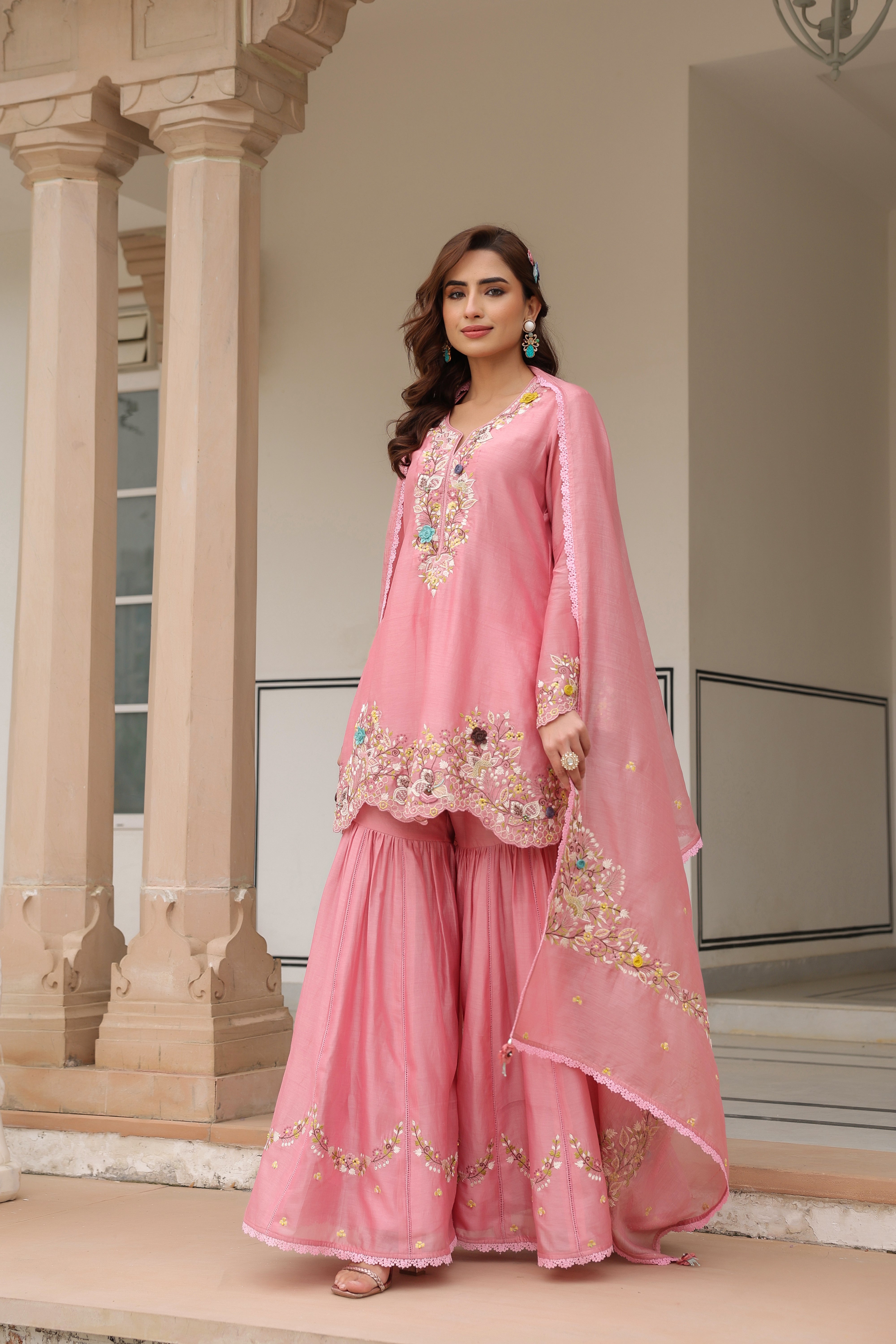 Pink Scallop Hem Reet Gharara Set