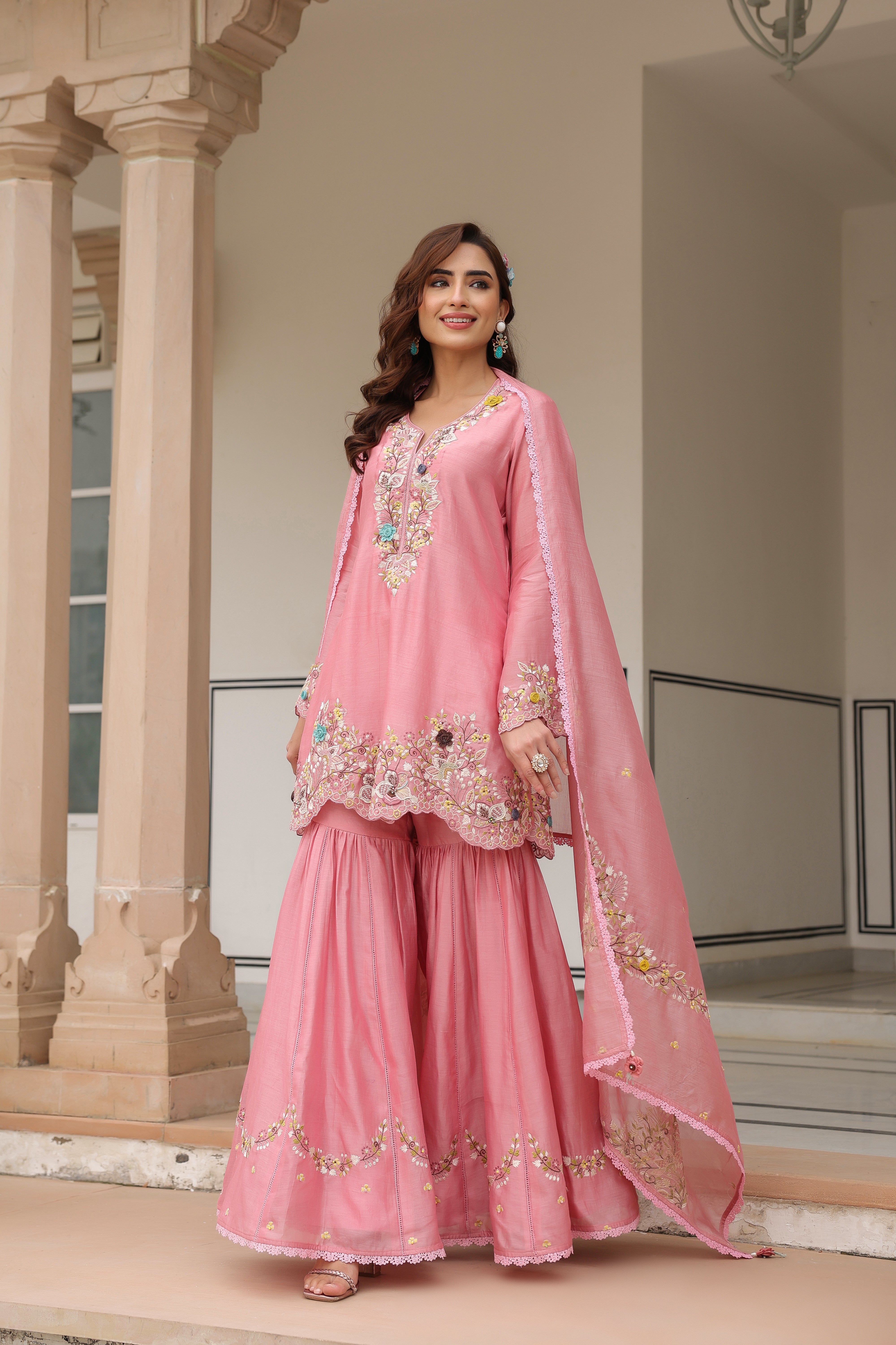 Pink Scallop Hem Reet Gharara Set
