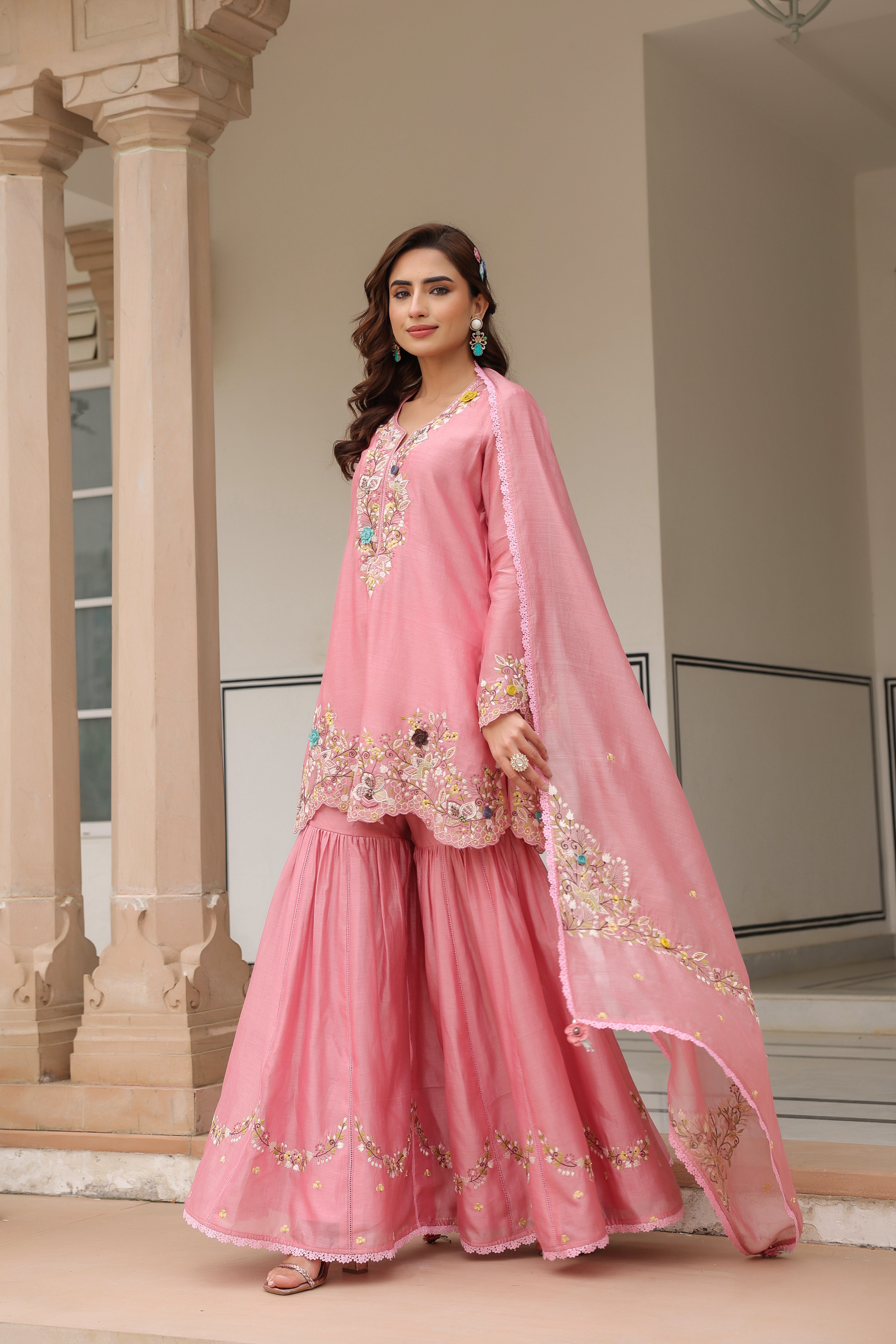 Pink Scallop Hem Reet Gharara Set