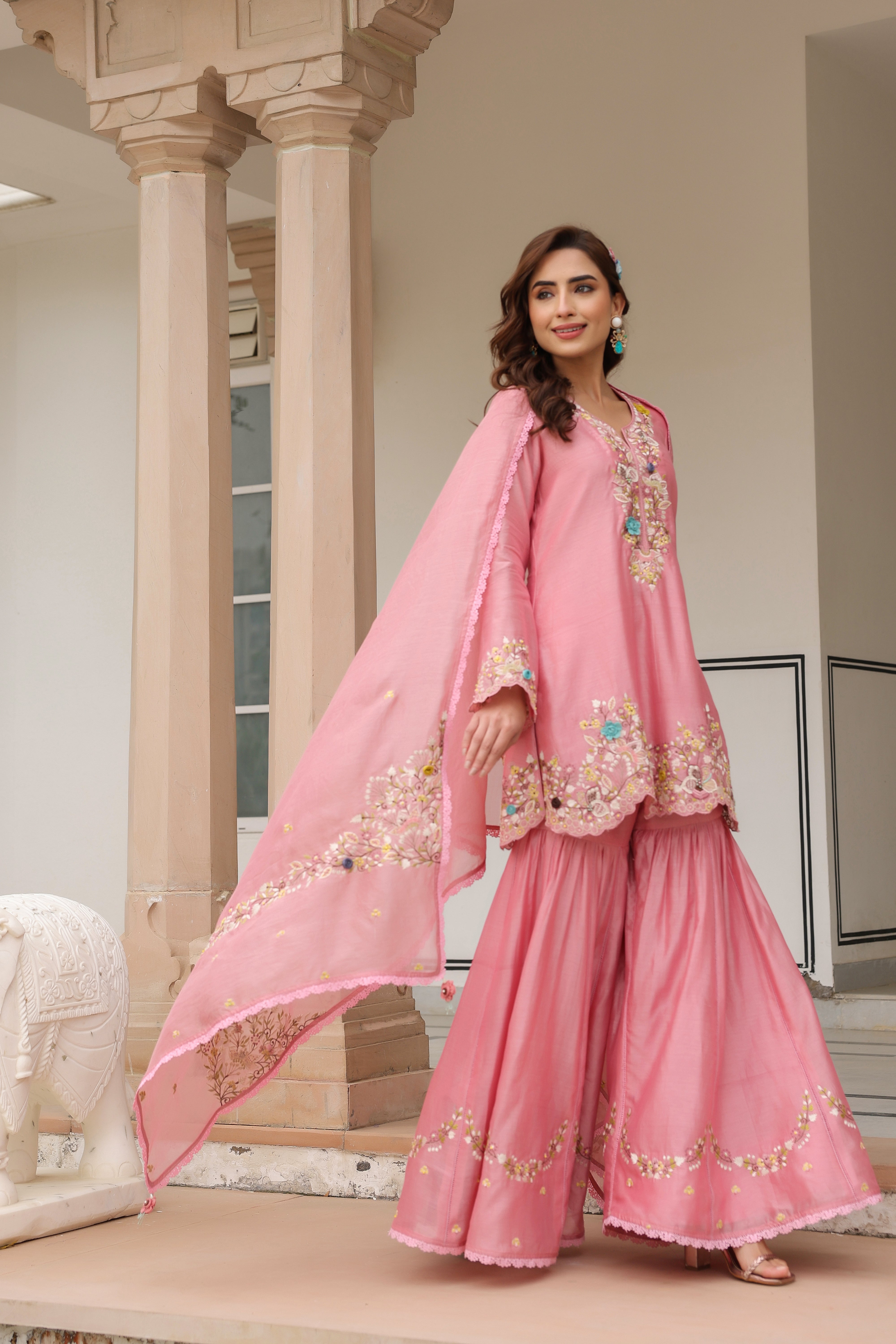 Pink Scallop Hem Reet Gharara Set