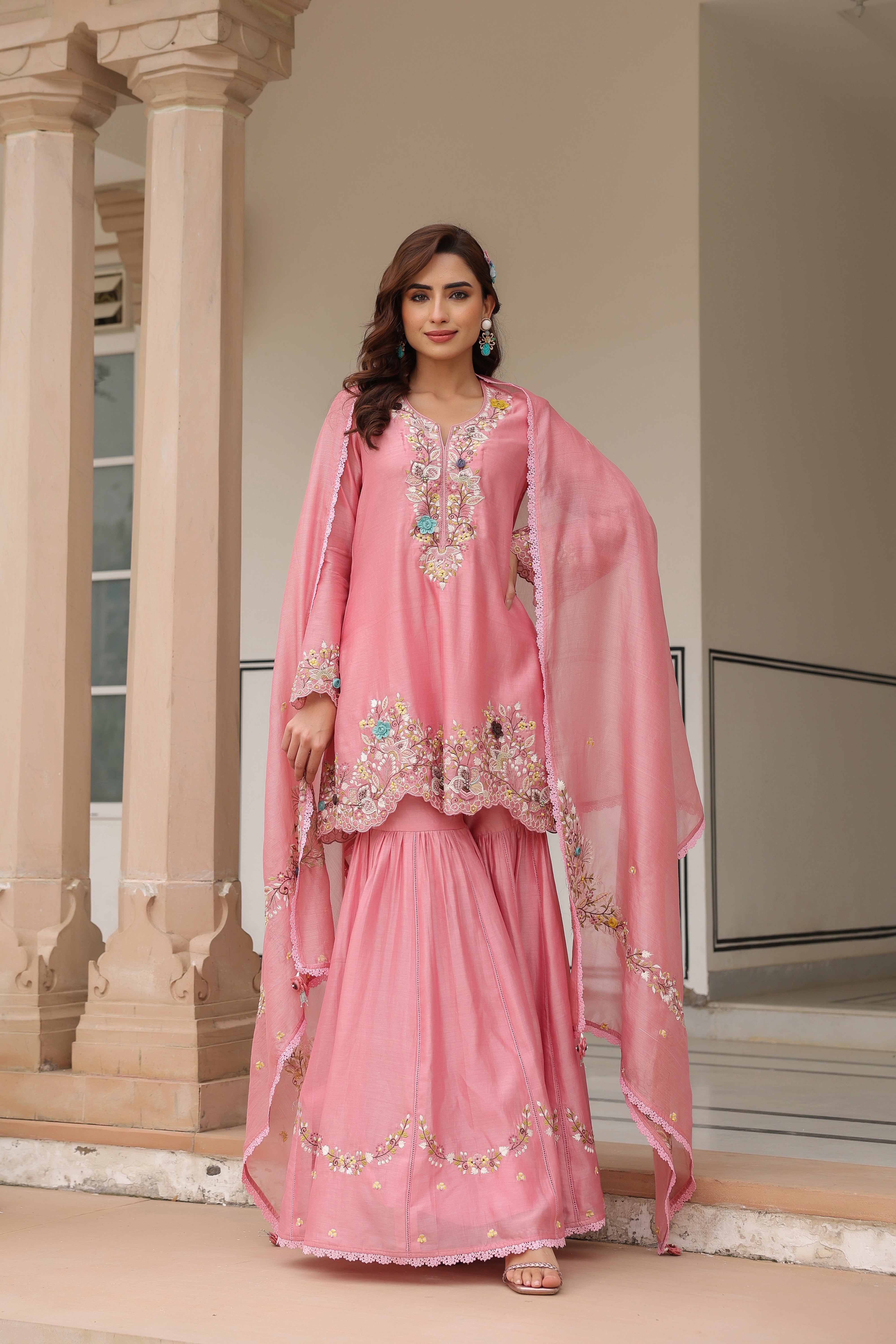 Pink Scallop Hem Reet Gharara Set