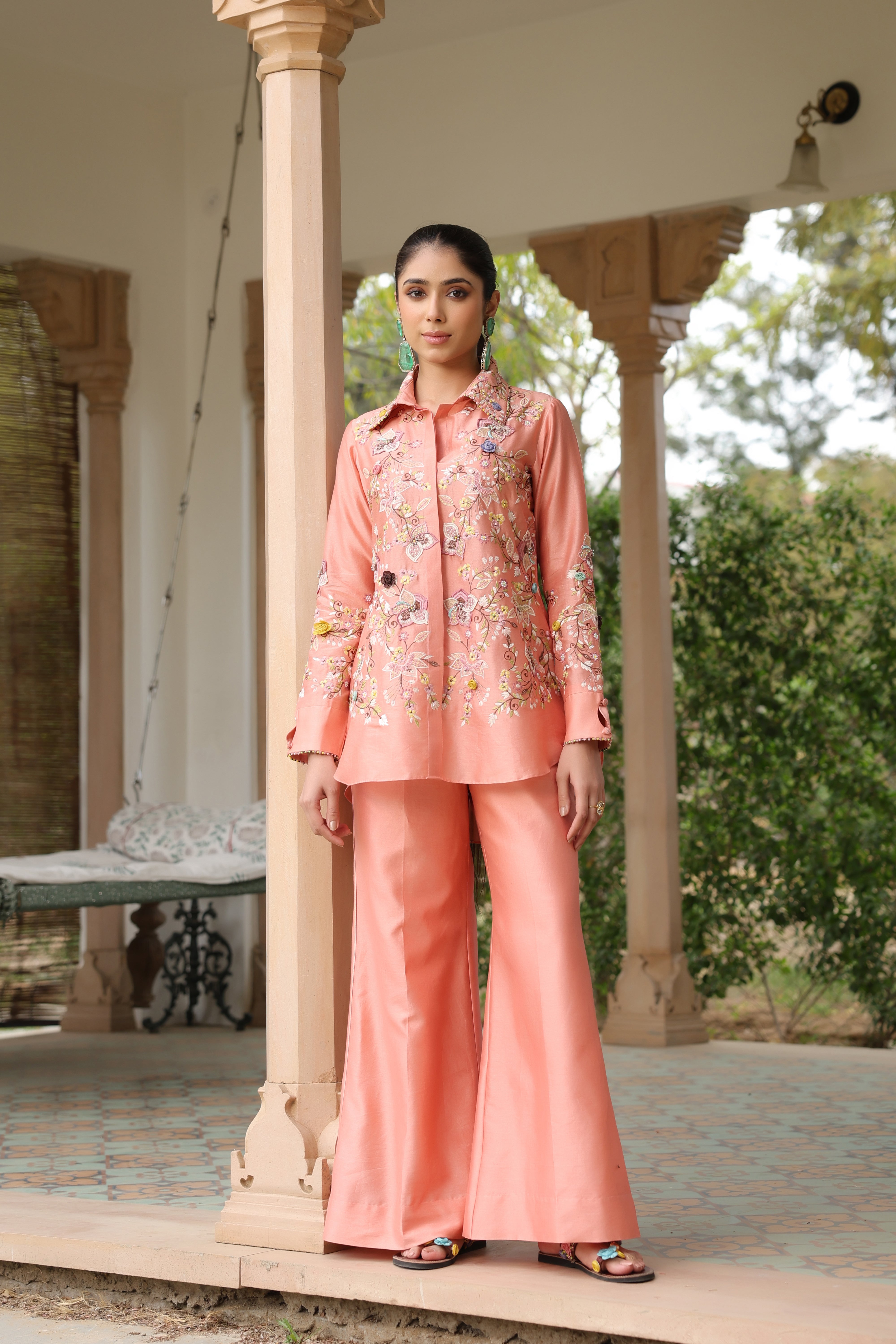 Peach Jaal Reet Co-ord Set