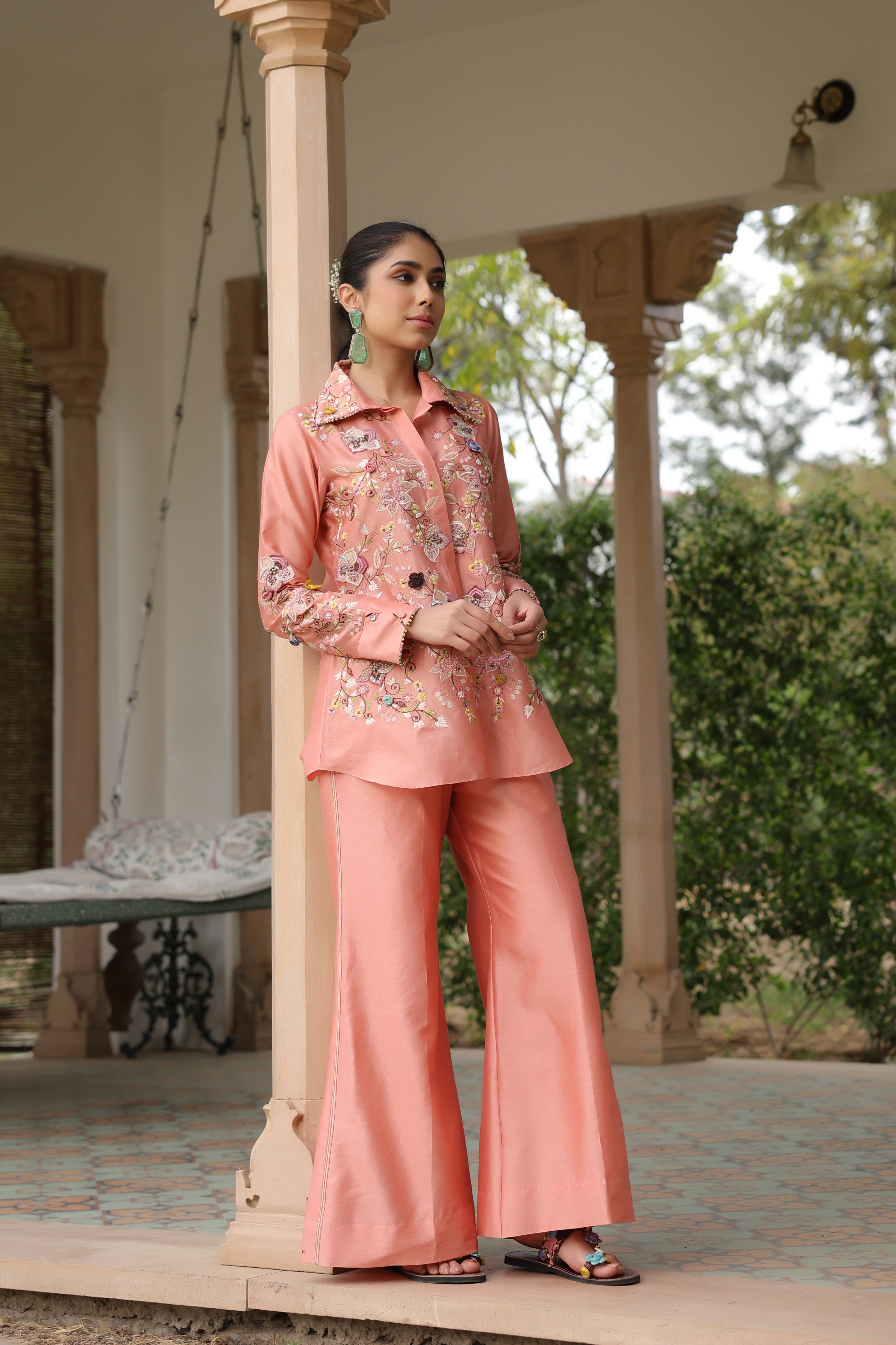 Peach Jaal Reet Co-ord Set