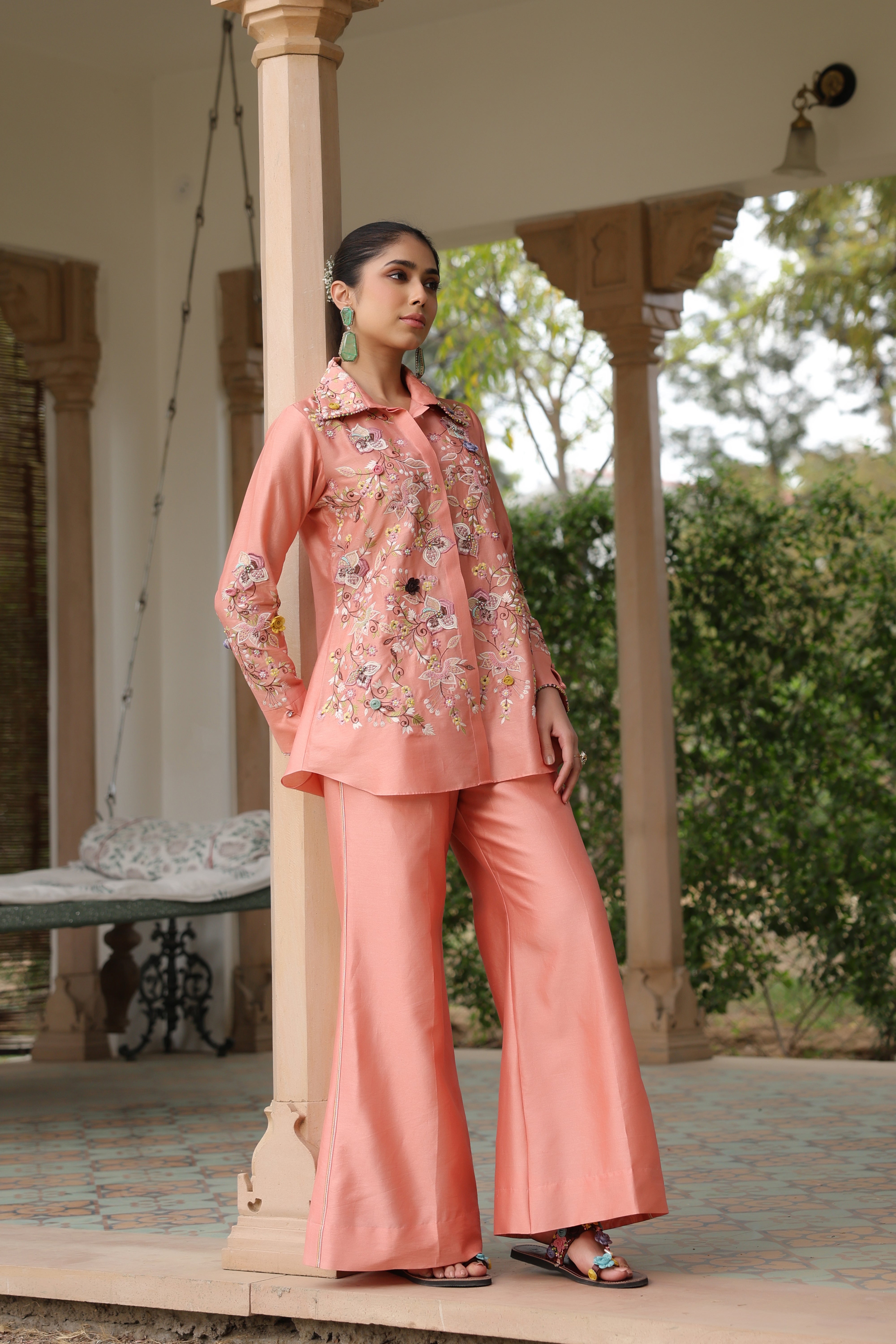 Peach Jaal Reet Co-ord Set