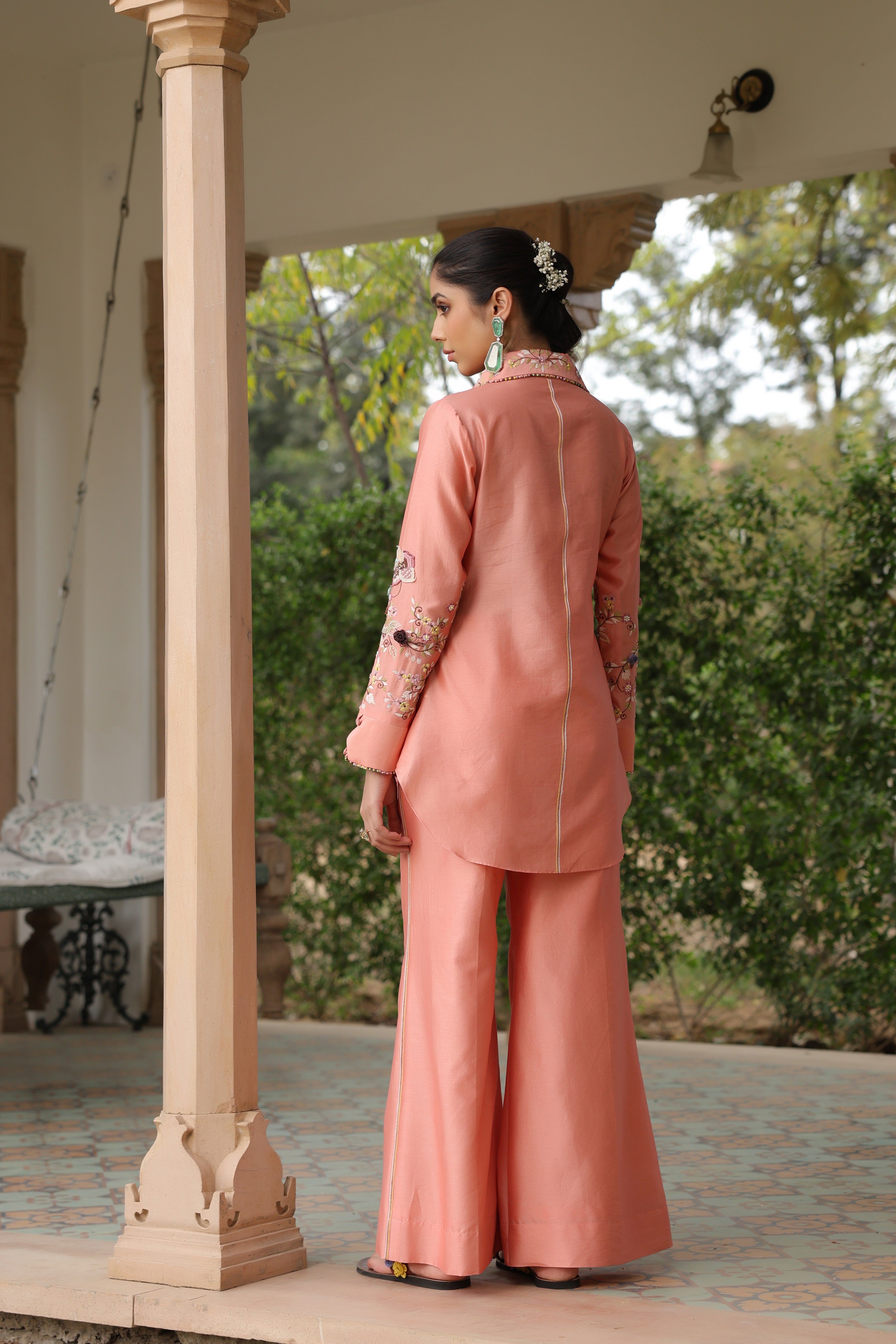 Peach Jaal Reet Co-ord Set