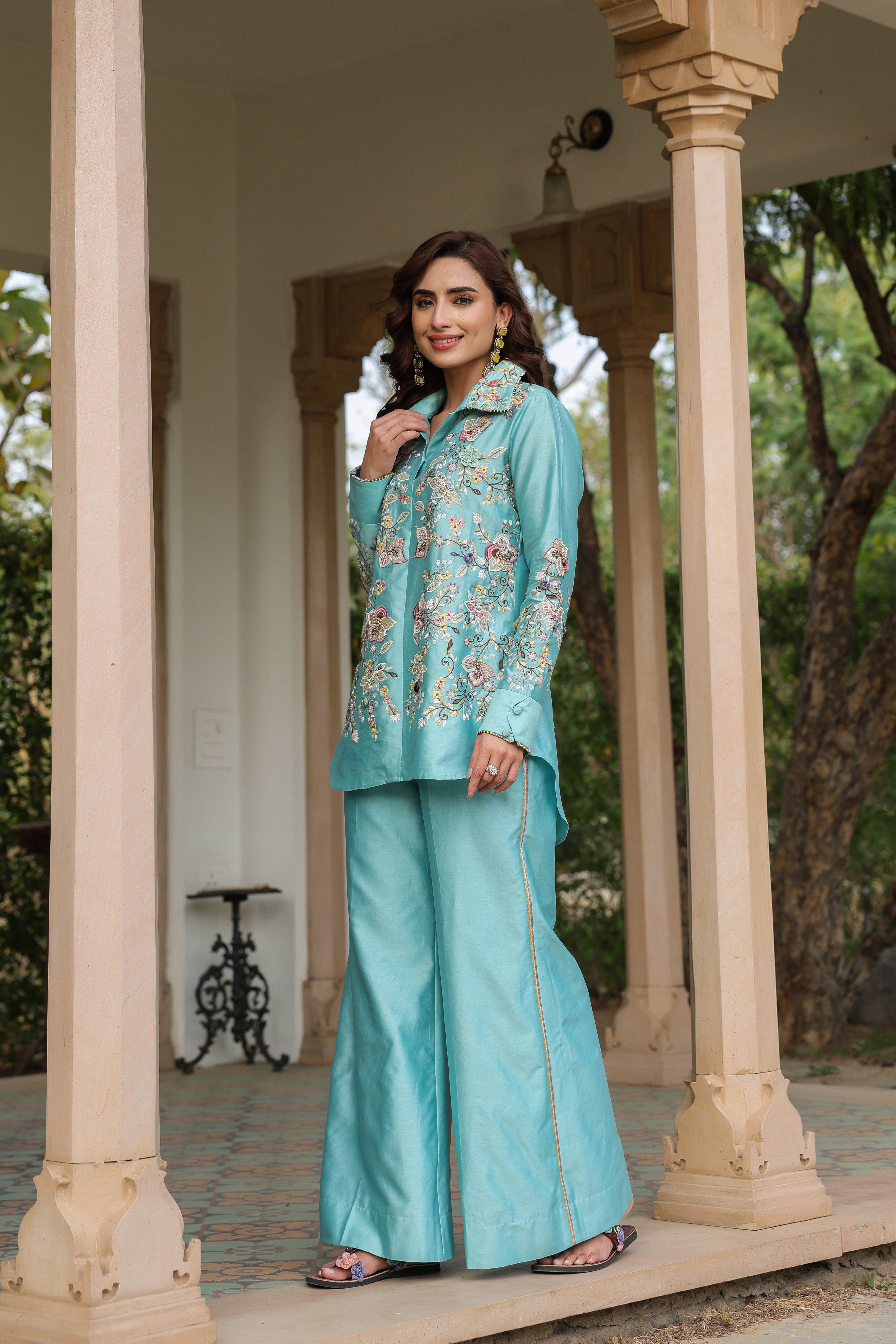 Blue Jaal Reet Co-ord Set