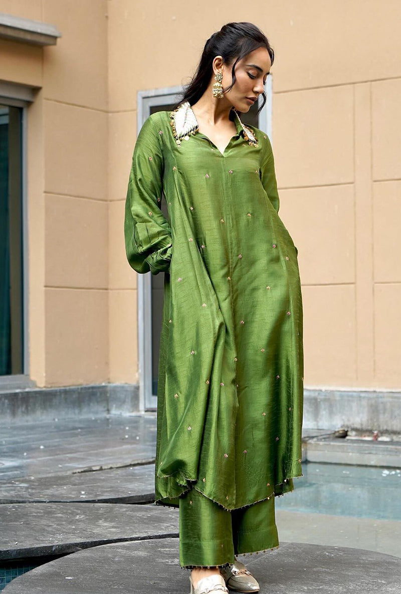 SURBHI JYOTI IN Green Pankh Collar Adhira Kurta Set
