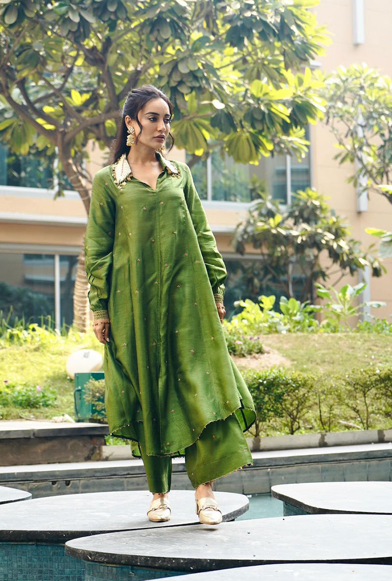 SURBHI JYOTI IN Green Pankh Collar Adhira Kurta Set