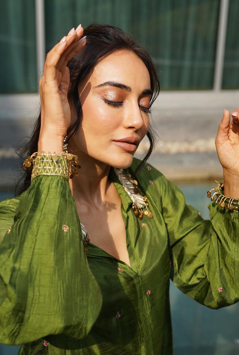 SURBHI JYOTI IN Green Pankh Collar Adhira Kurta Set