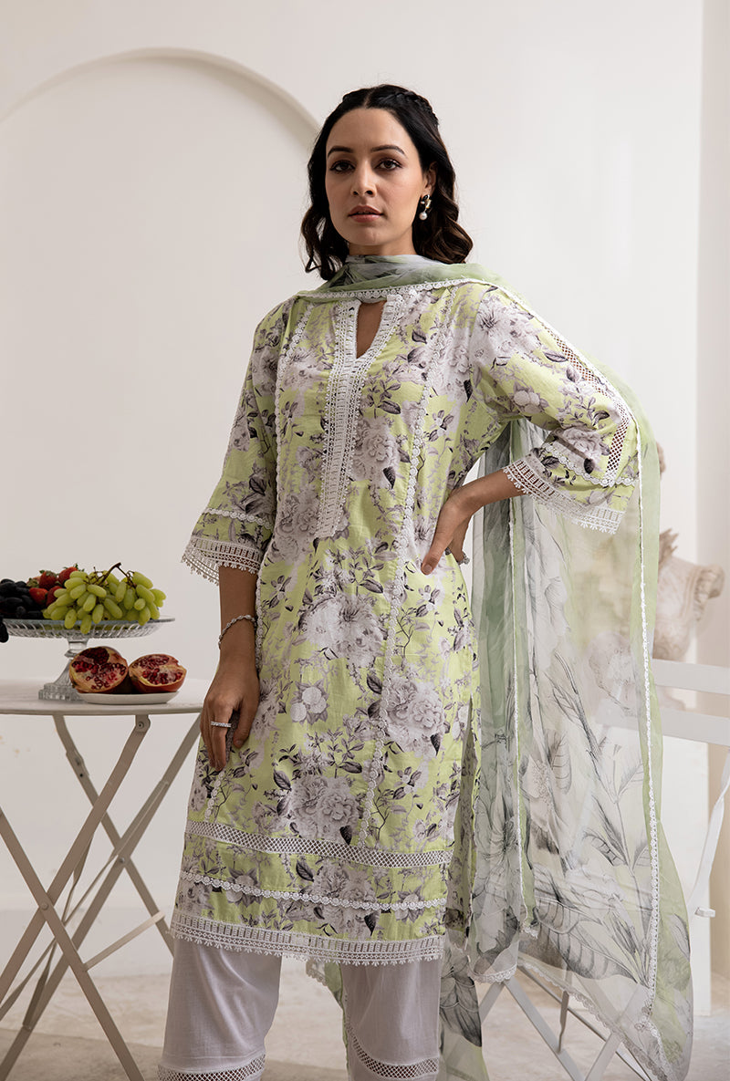 Green Mono Saira Kurta Set