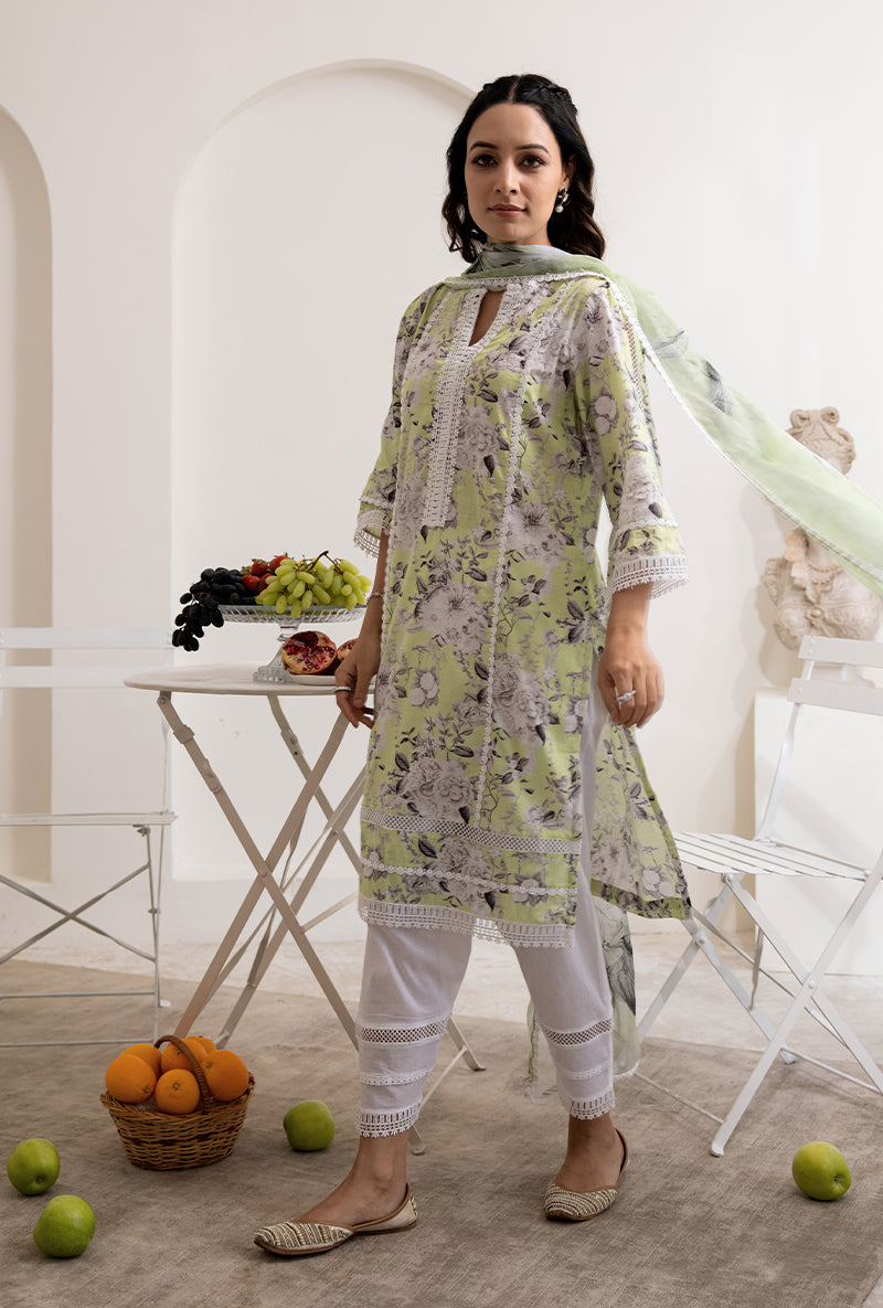 Green Mono Saira Kurta Set