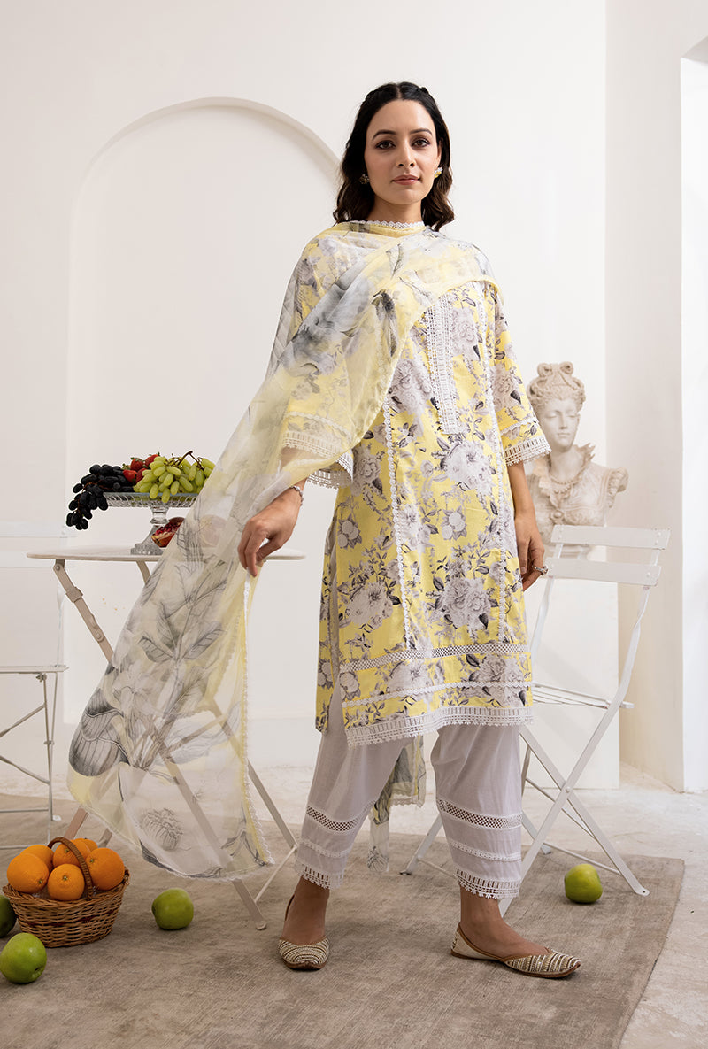 Yellow Mono Saira Kurta Set