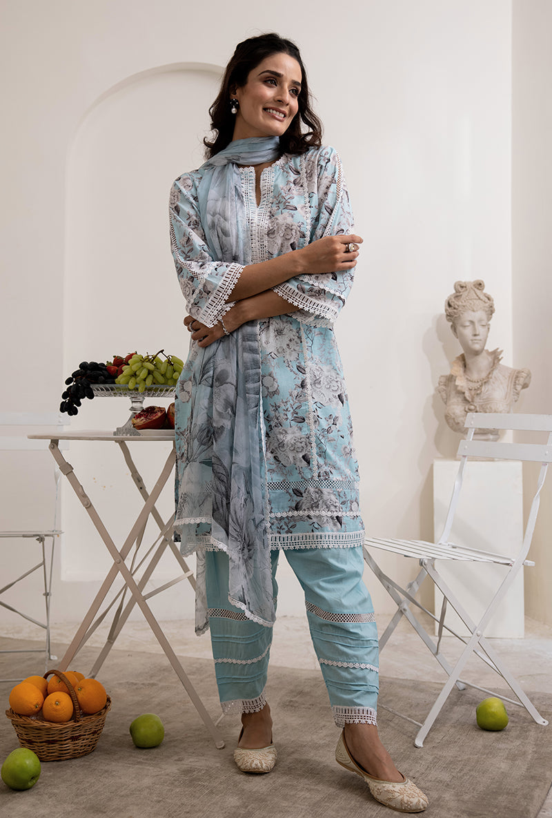 Blue Mono Saira Kurta Set