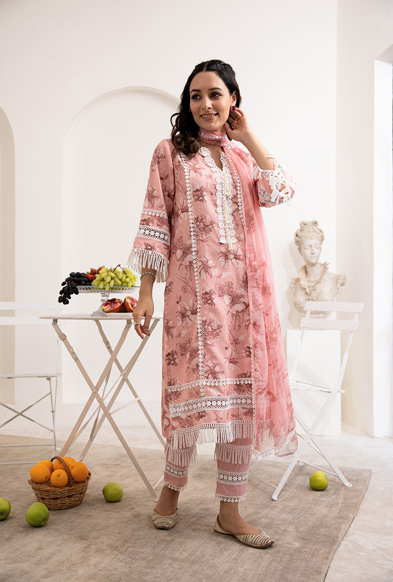 Peach Pearl Tassel Saira Kurta Set