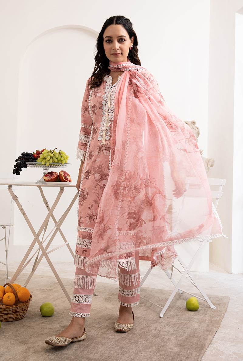 Peach Pearl Tassel Saira Kurta Set