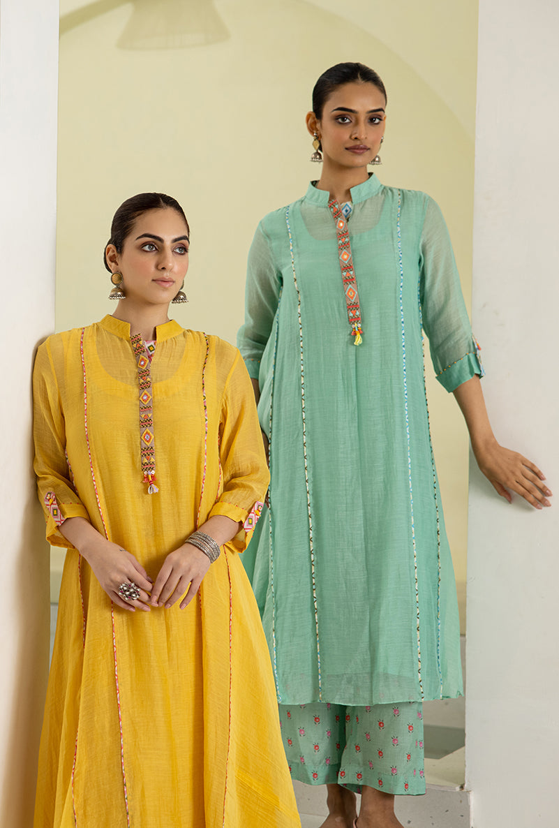 Sea Green Collar A-line Reyah Kurta Set