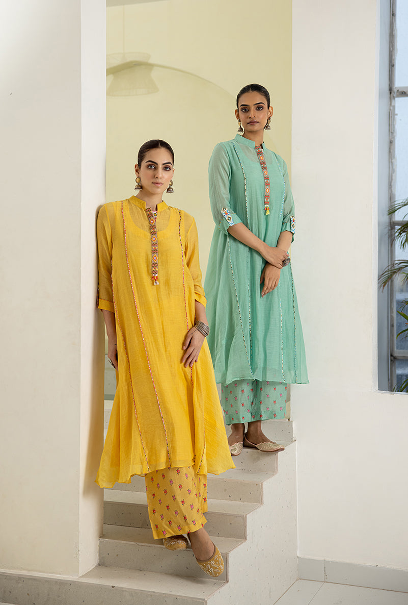 Sea Green Collar A-line Reyah Kurta Set