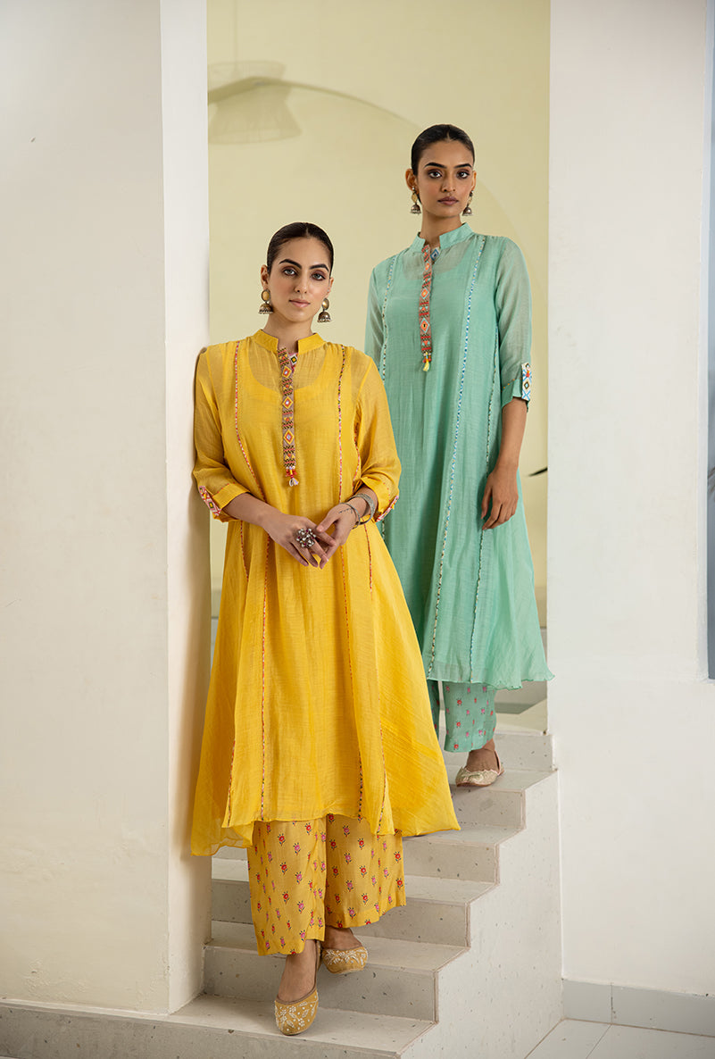 Sea Green Collar A-line Reyah Kurta Set