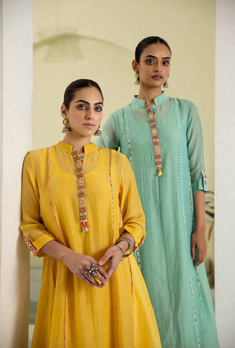 Sea Green Collar A-line Reyah Kurta Set