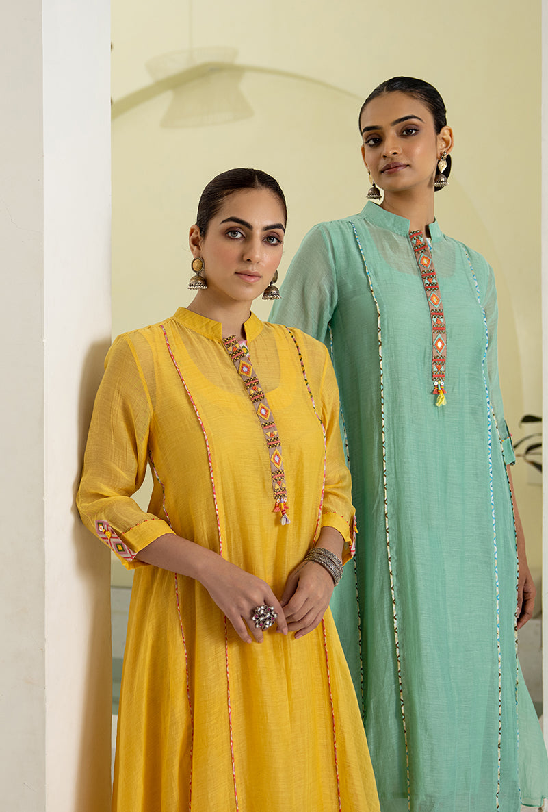 Sea Green Collar A-line Reyah Kurta Set