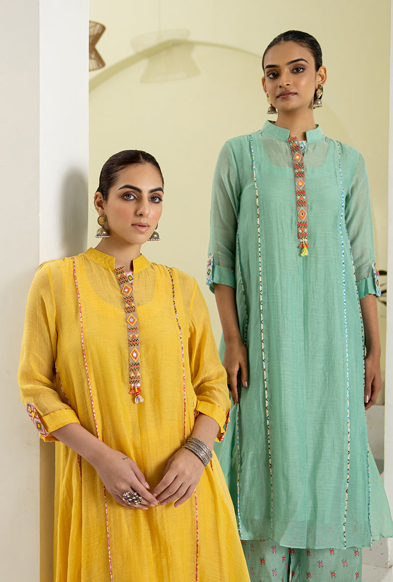 Sea Green Collar A-line Reyah Kurta Set