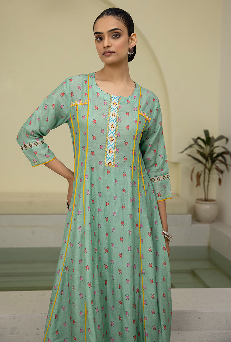 Sea Green Printed A-line Reyah Kurta Set