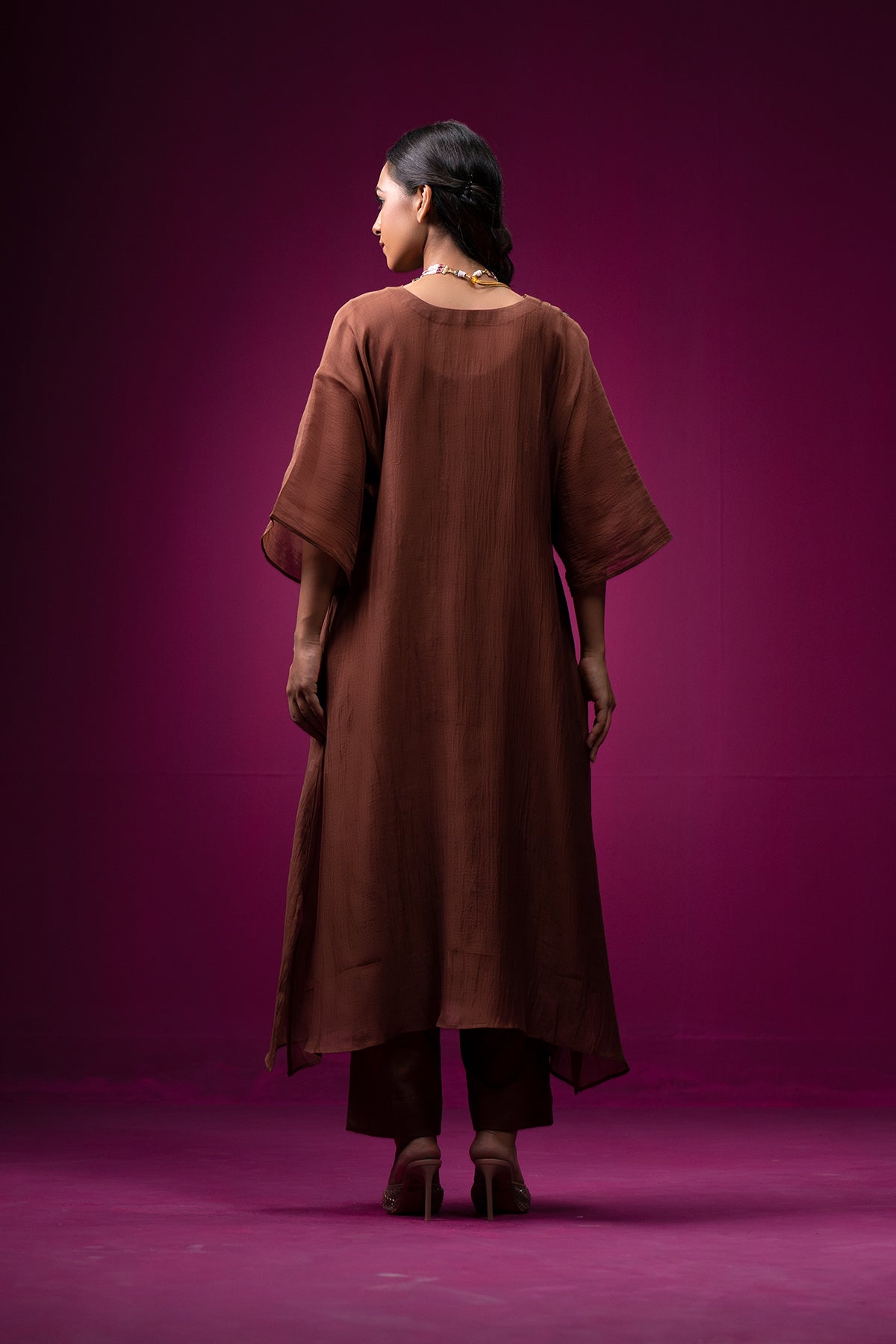 Brown Embroidered Shoulder Anti Fit Raas Kaftan Set
