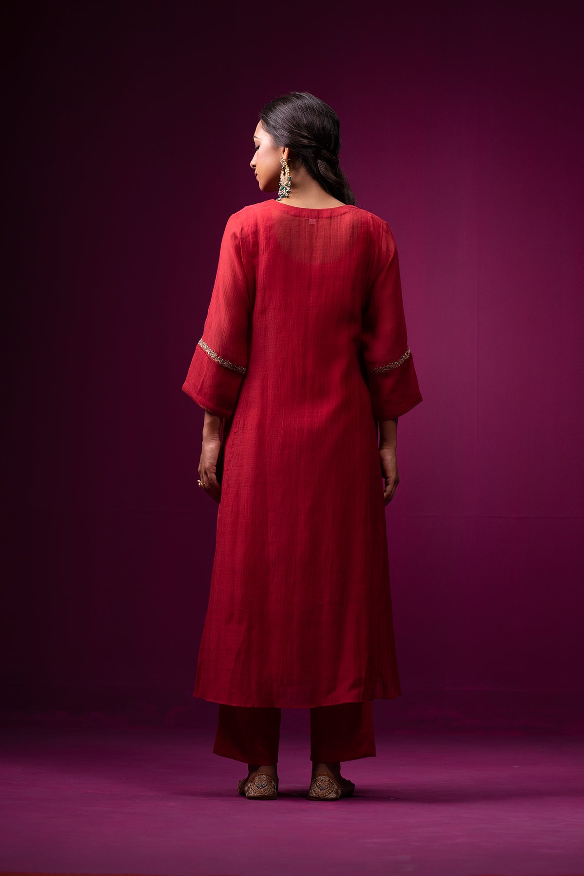 Red Front Gather Raas Kurta Set