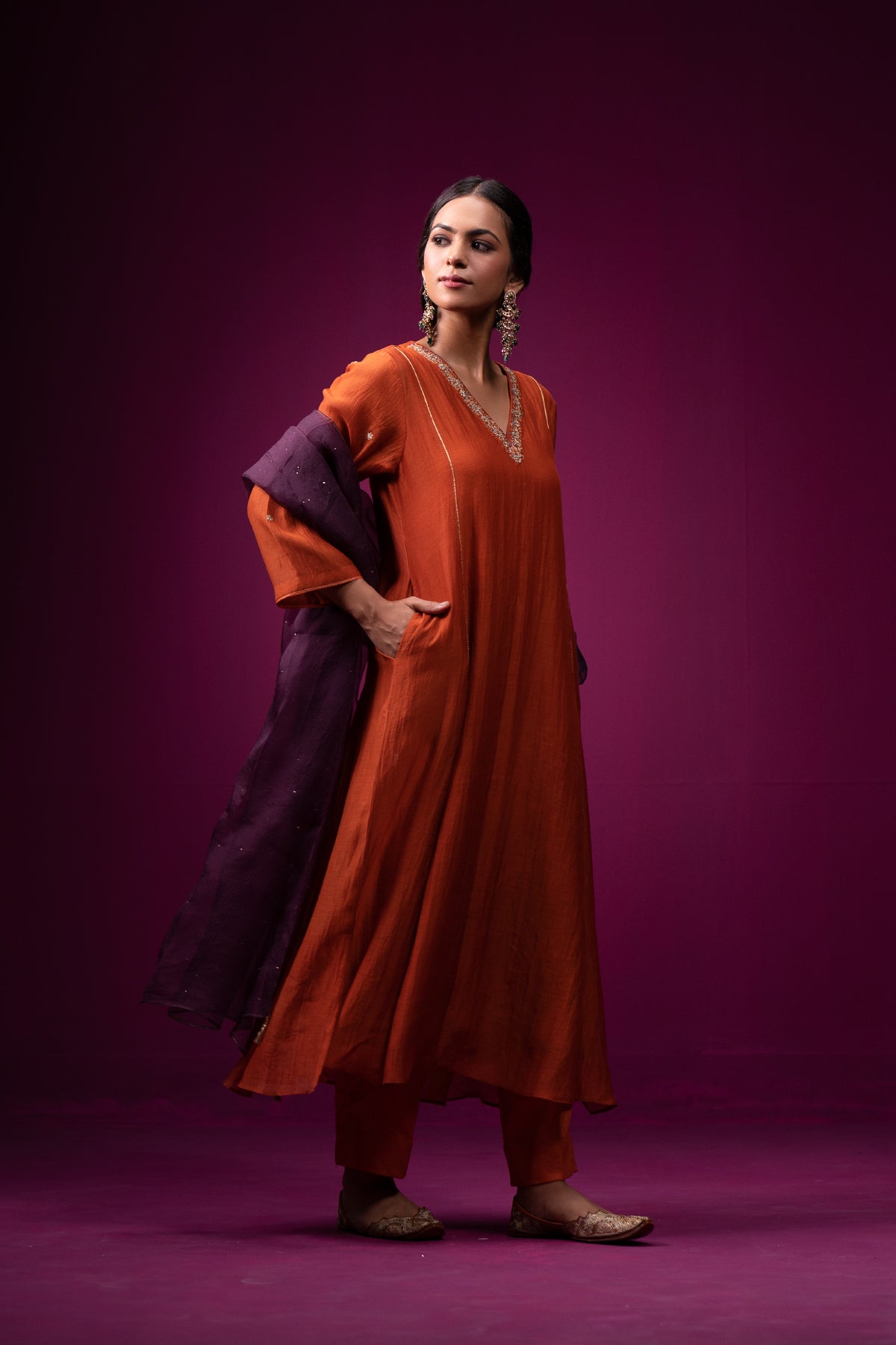 Burnt Orange A-Line Raas Kurta Set