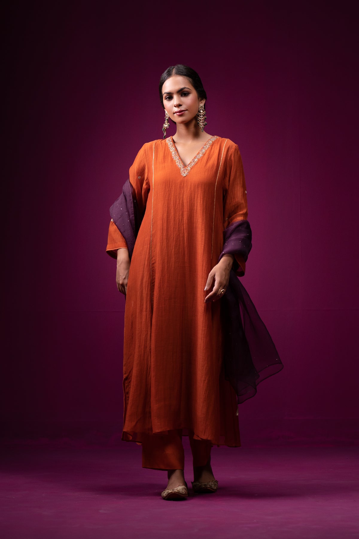 Burnt Orange A-Line Raas Kurta Set