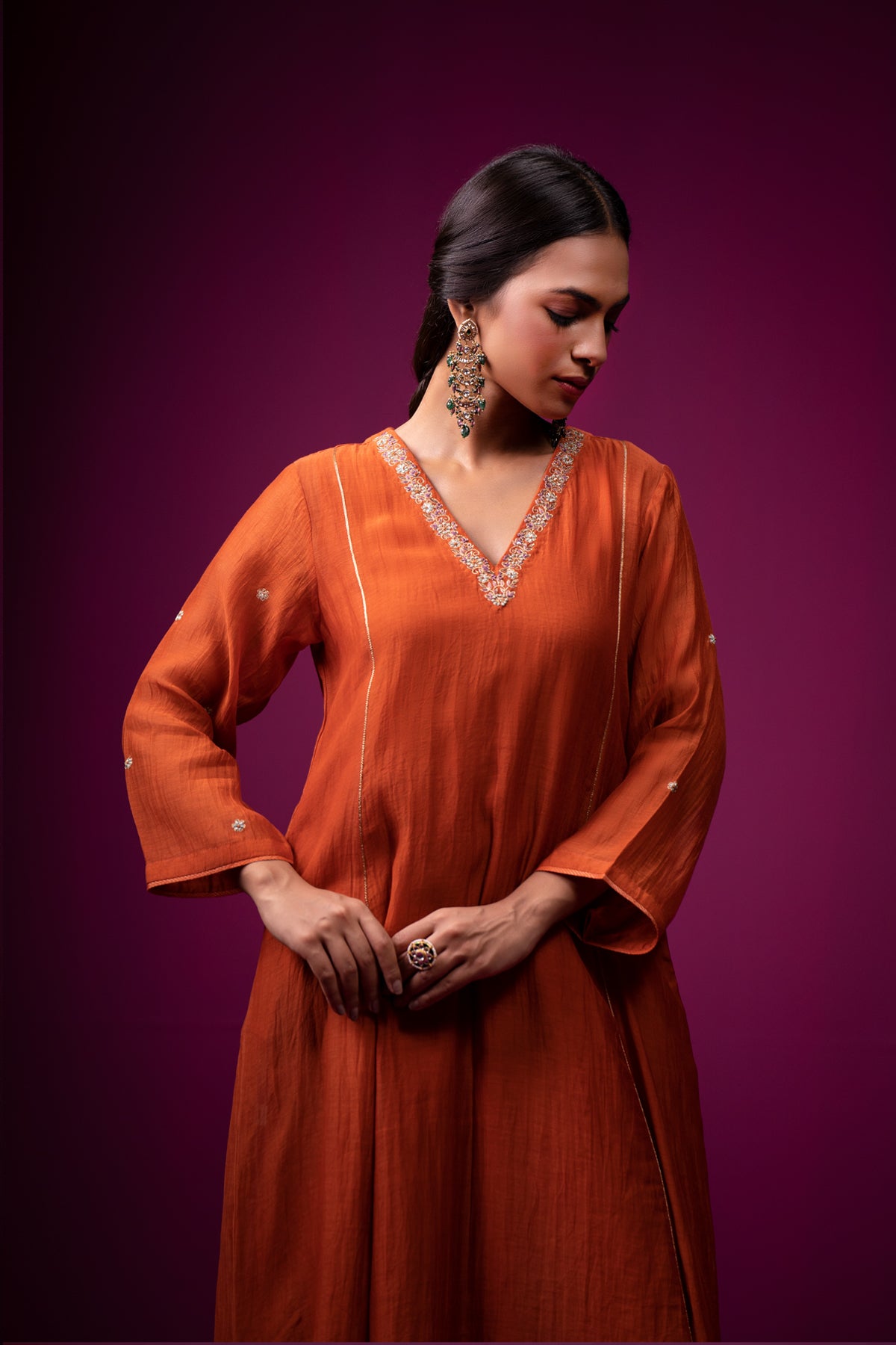 Burnt Orange A-Line Raas Kurta Set