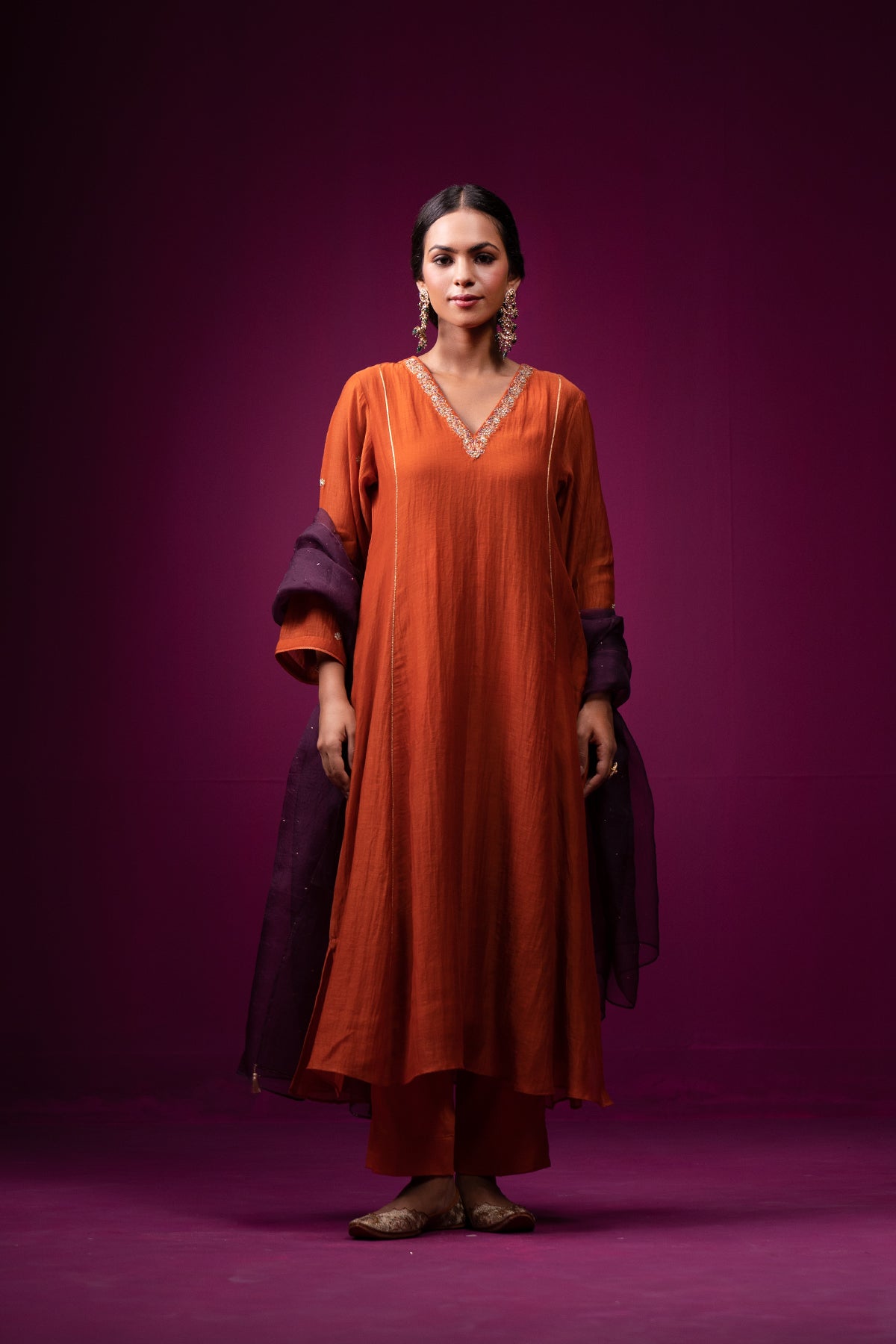 Burnt Orange A-Line Raas Kurta Set