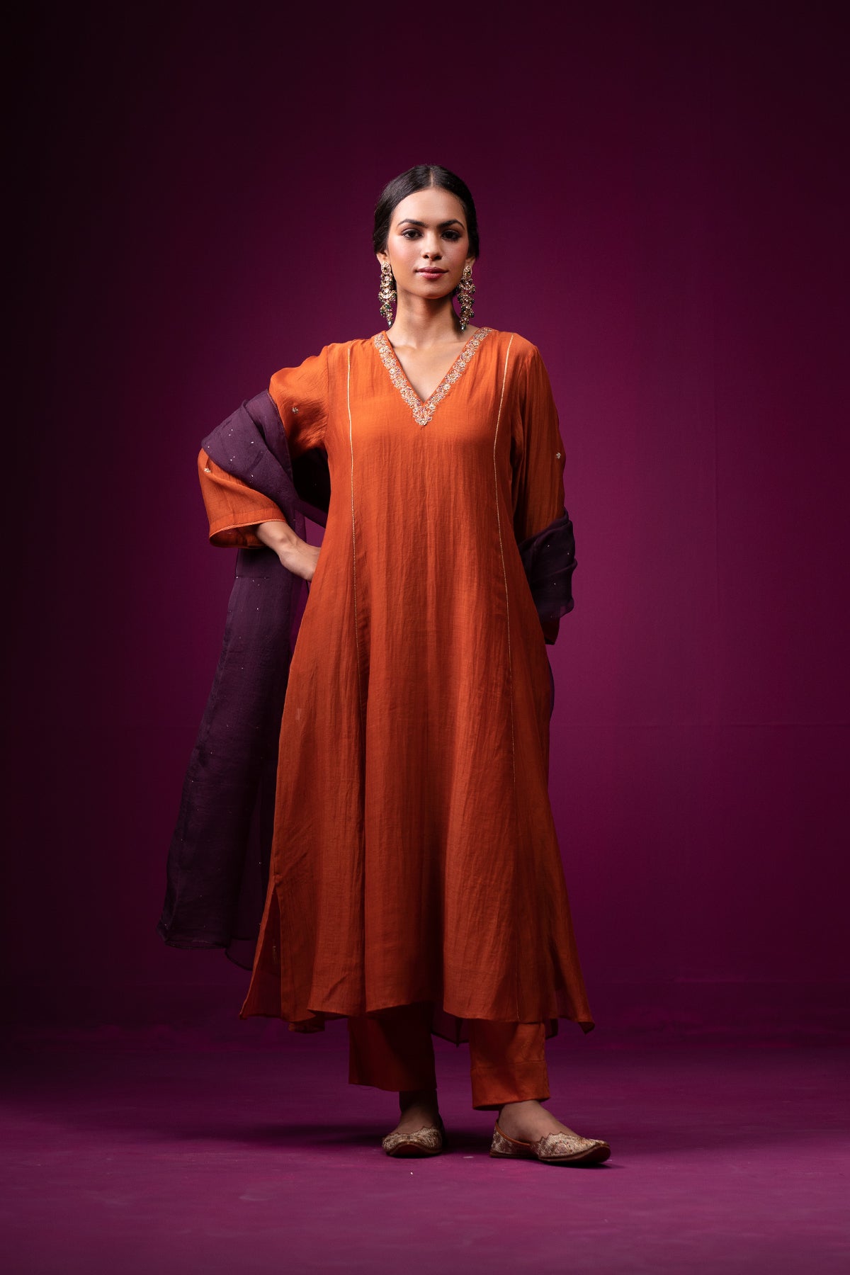 Burnt Orange A-Line Raas Kurta Set